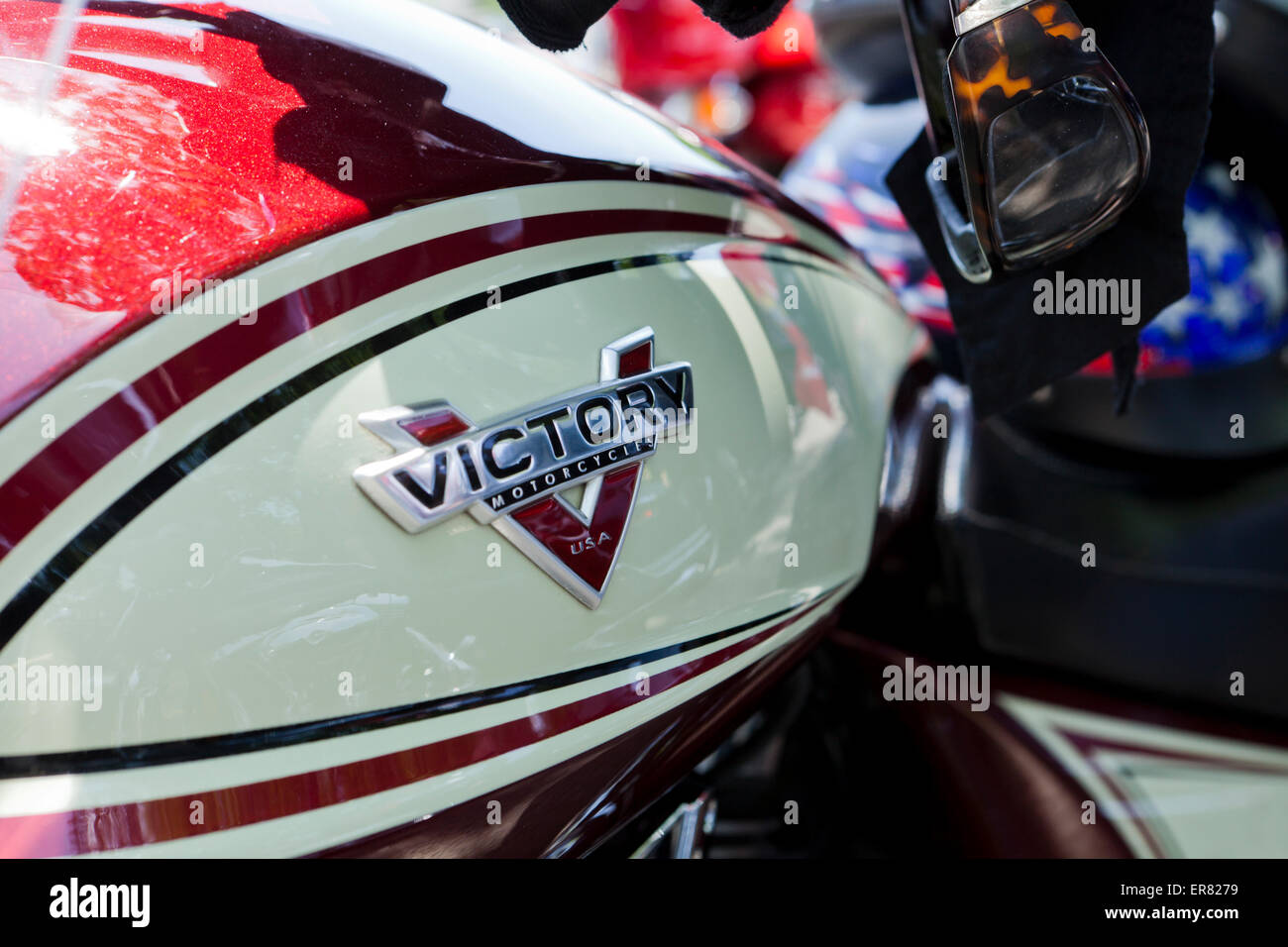 Victory motorcycle fuel tank and logo - USA Stock Photo