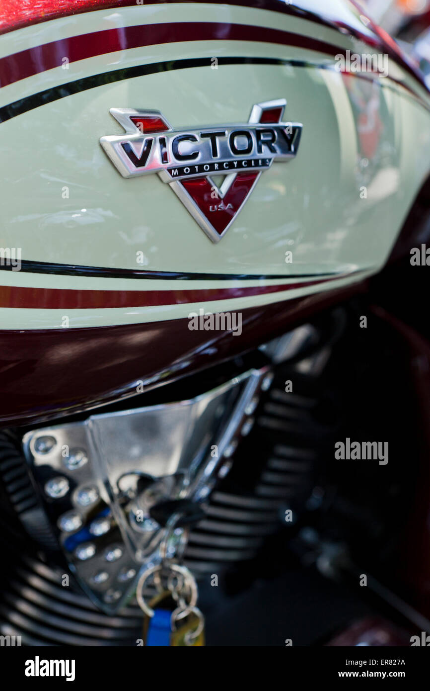 Victory motorcycle fuel tank and logo - USA Stock Photo