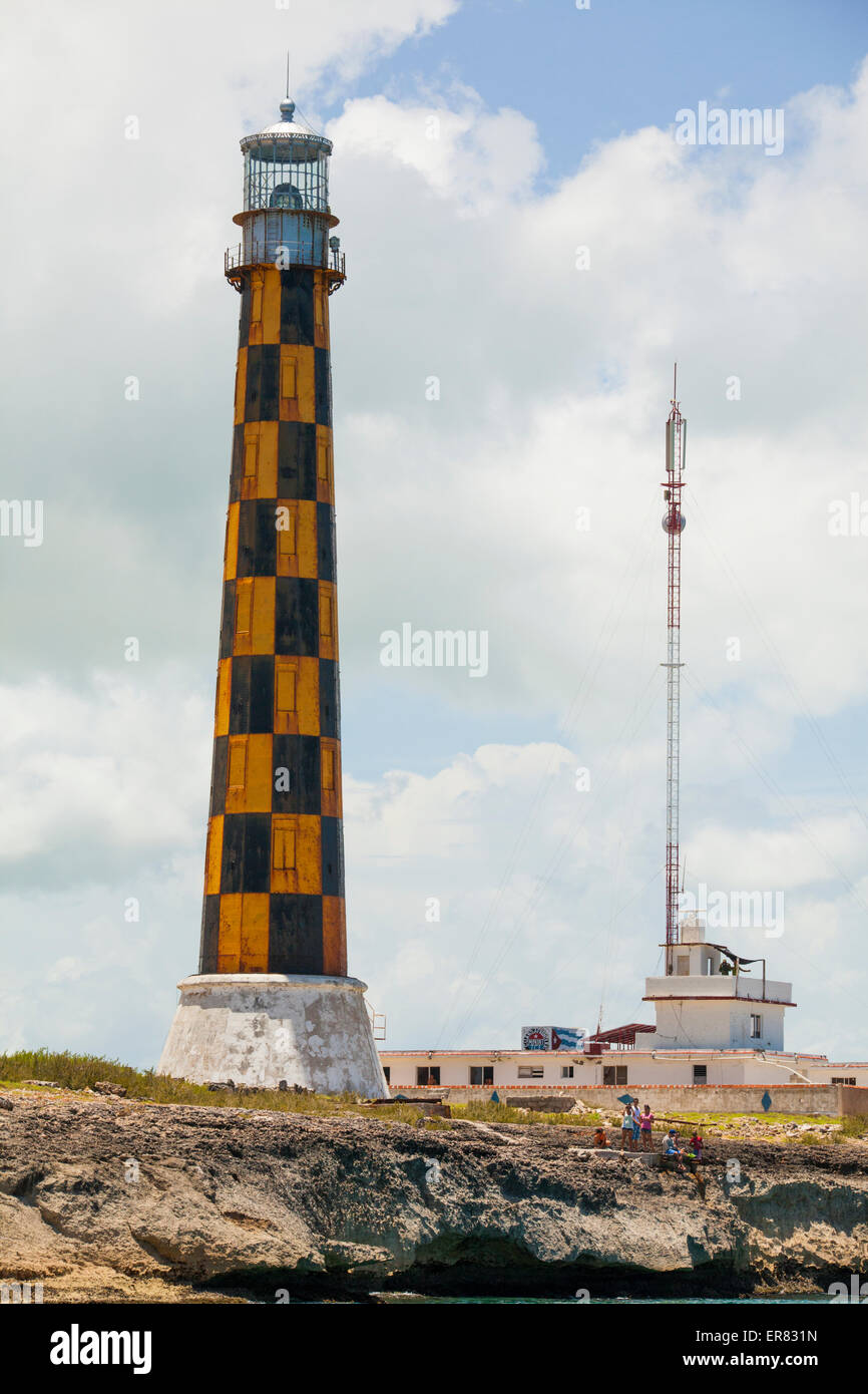 The Faro Diego Velazquez Lighthouse  and residence on Cayo Paredon Grande Island, Cuba. Stock Photo