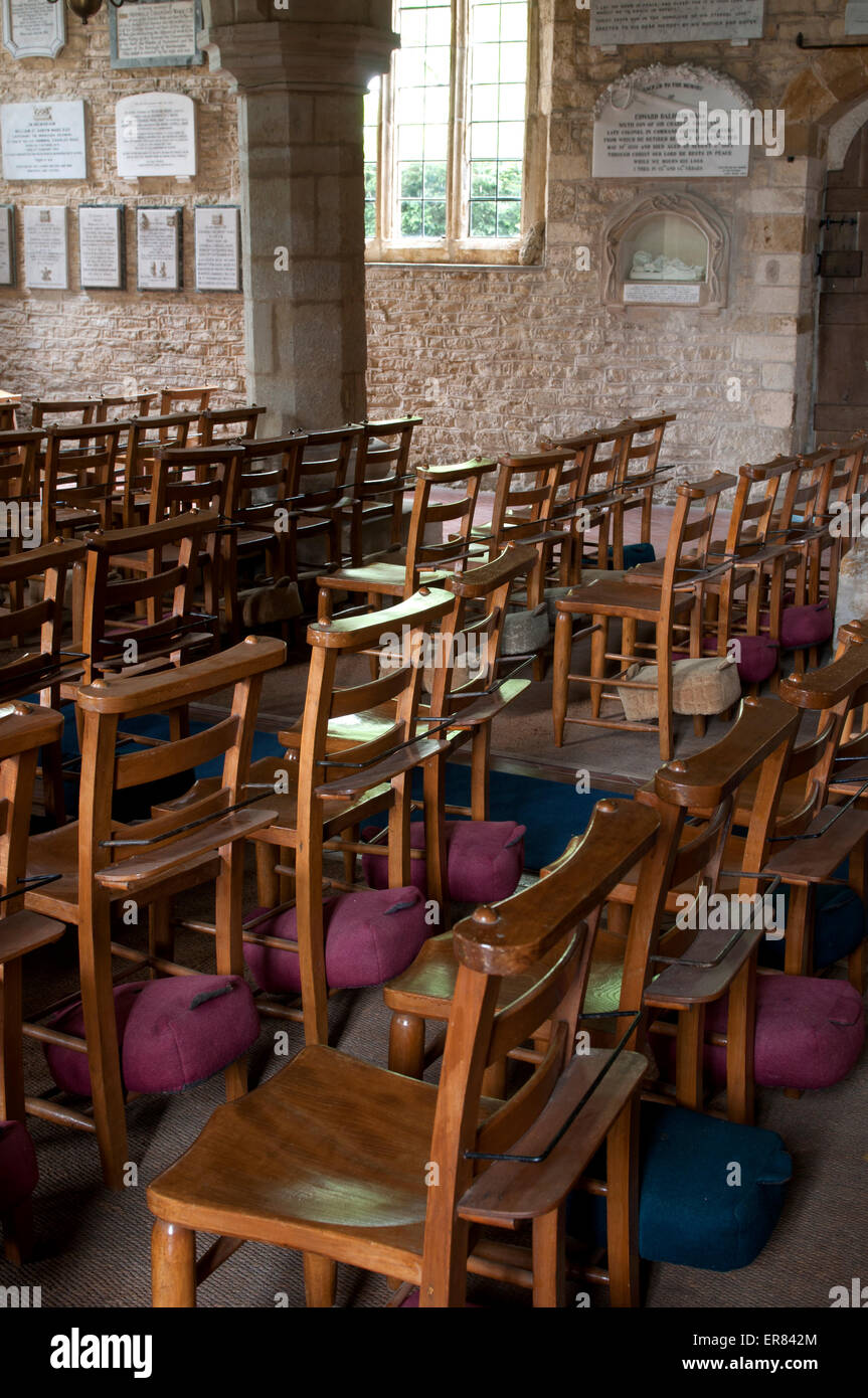 Seats inside St. Peter and St. Paul Church, Courteenhall, Northamptonshire, England, UK Stock Photo