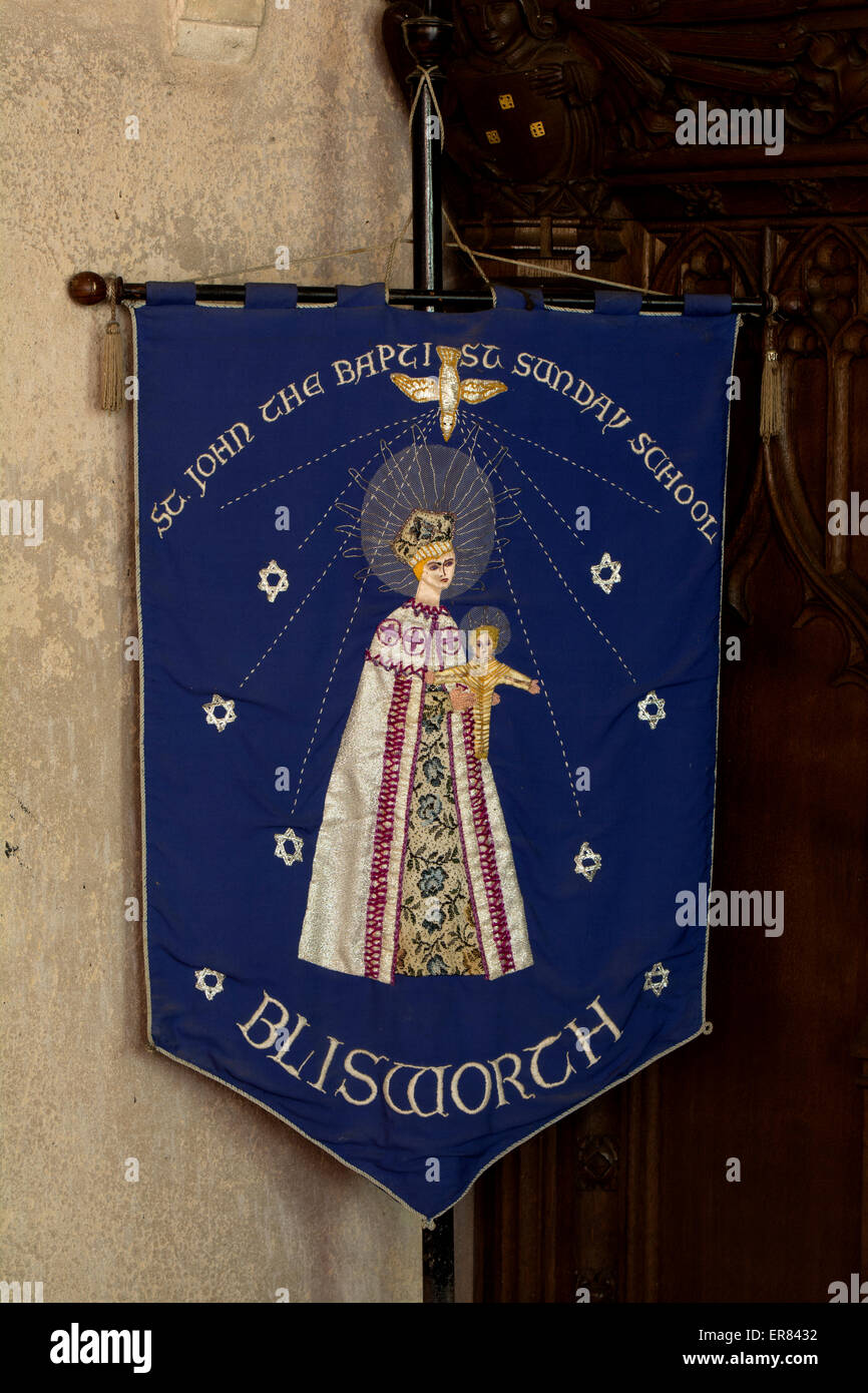 St. John the Baptist Sunday School banner, Blisworth, Northamptonshire, England, UK Stock Photo