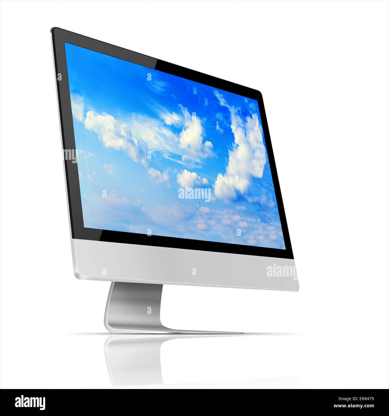 Modern flat screen computer monitor with with blue sky and beautiful