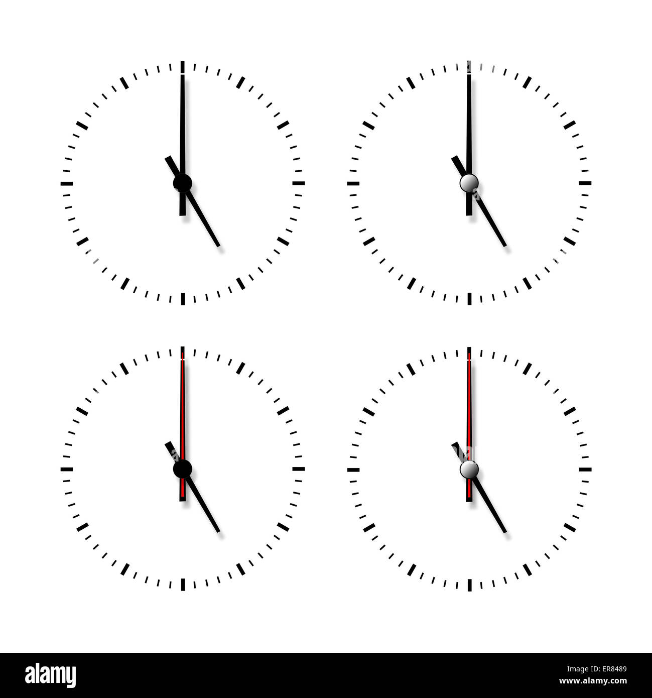 Set of clocks without numbers isolated on white background Stock Photo