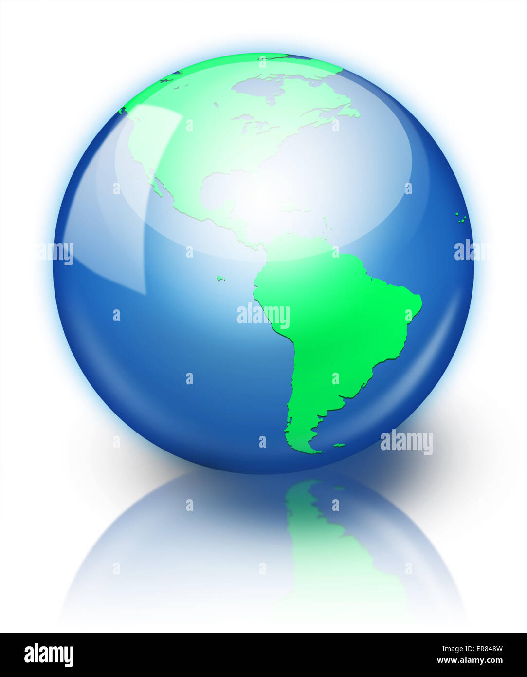 Earth planet globe icon with shadows and reflection isolated on white ...