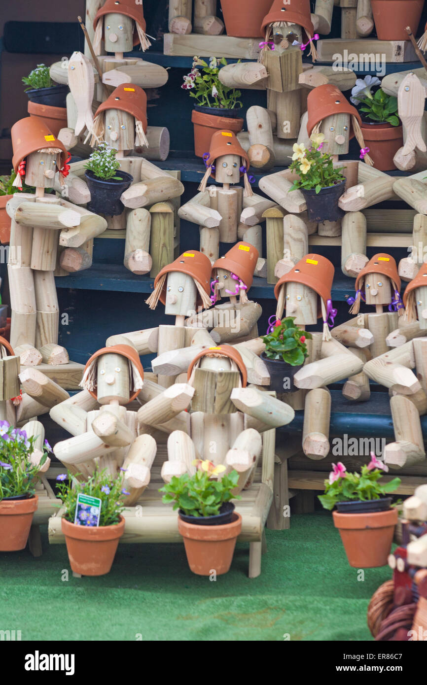 Flowerpot men garden ornaments for sale at Weymouth in May Stock Photo