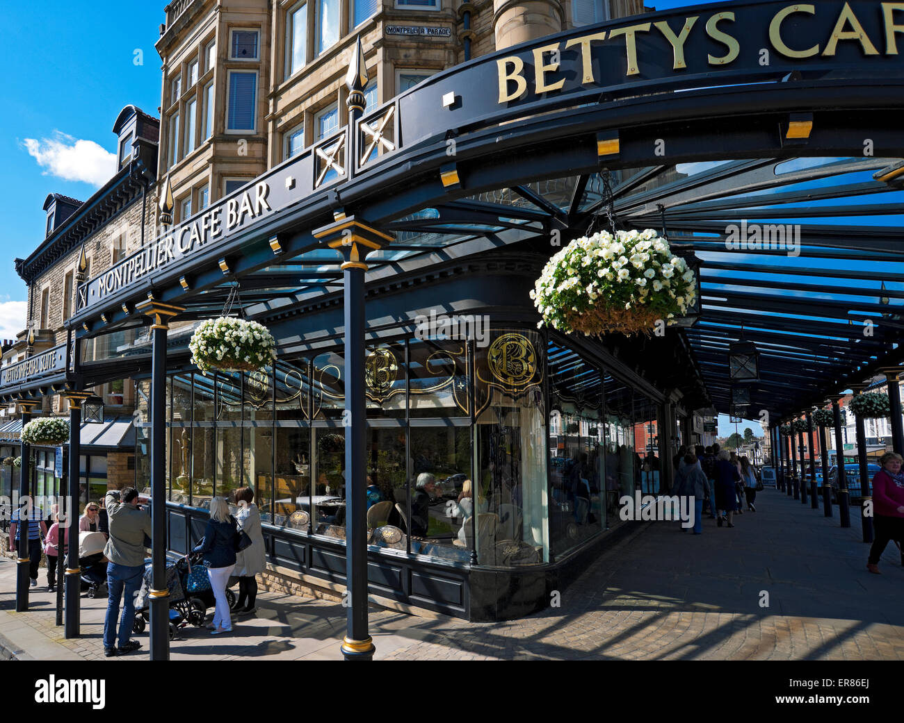Bettys cafe restaurant tea rooms exterior in spring Harrogate North
