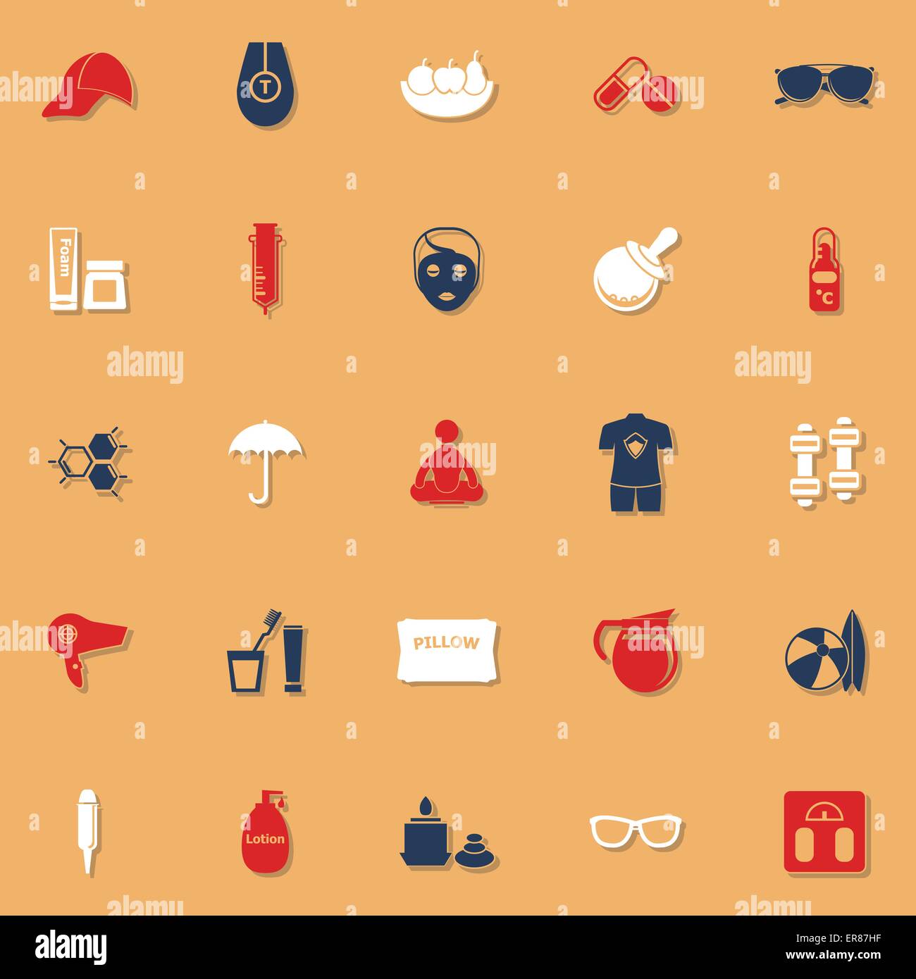 Facial and body treatment classic color icons with shadow, stock vector