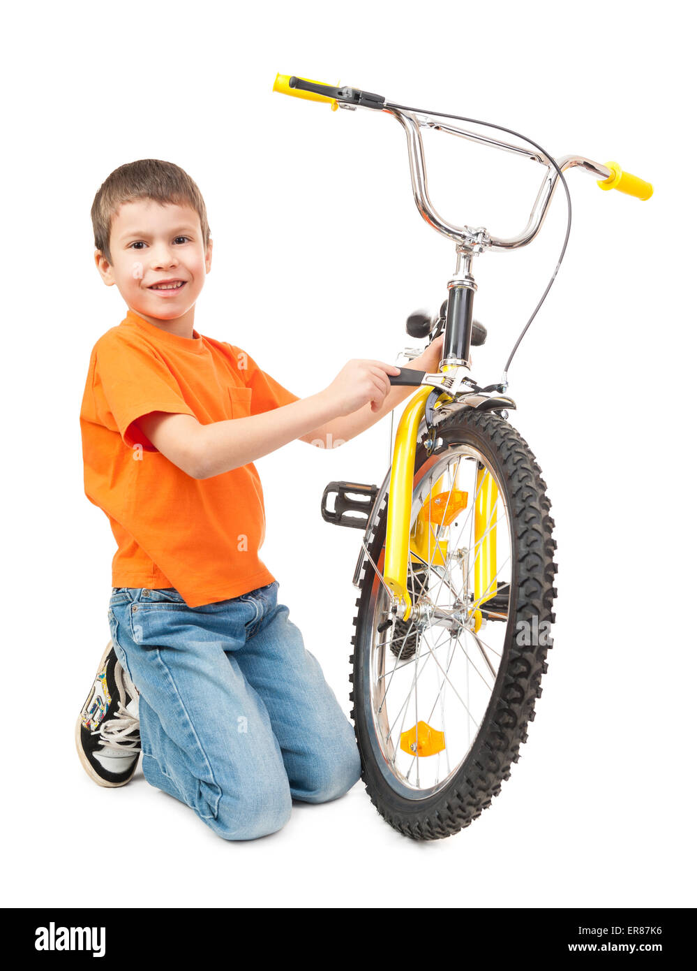 boy repair bicycle isolated Stock Photo - Alamy