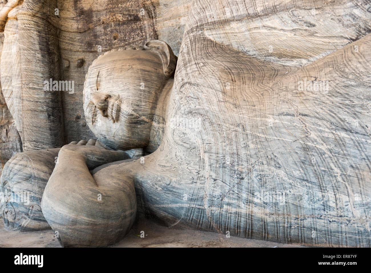 Reclining Buddha, Gal Vihara, Polonnaruwa, Sri Lanka Stock Photo