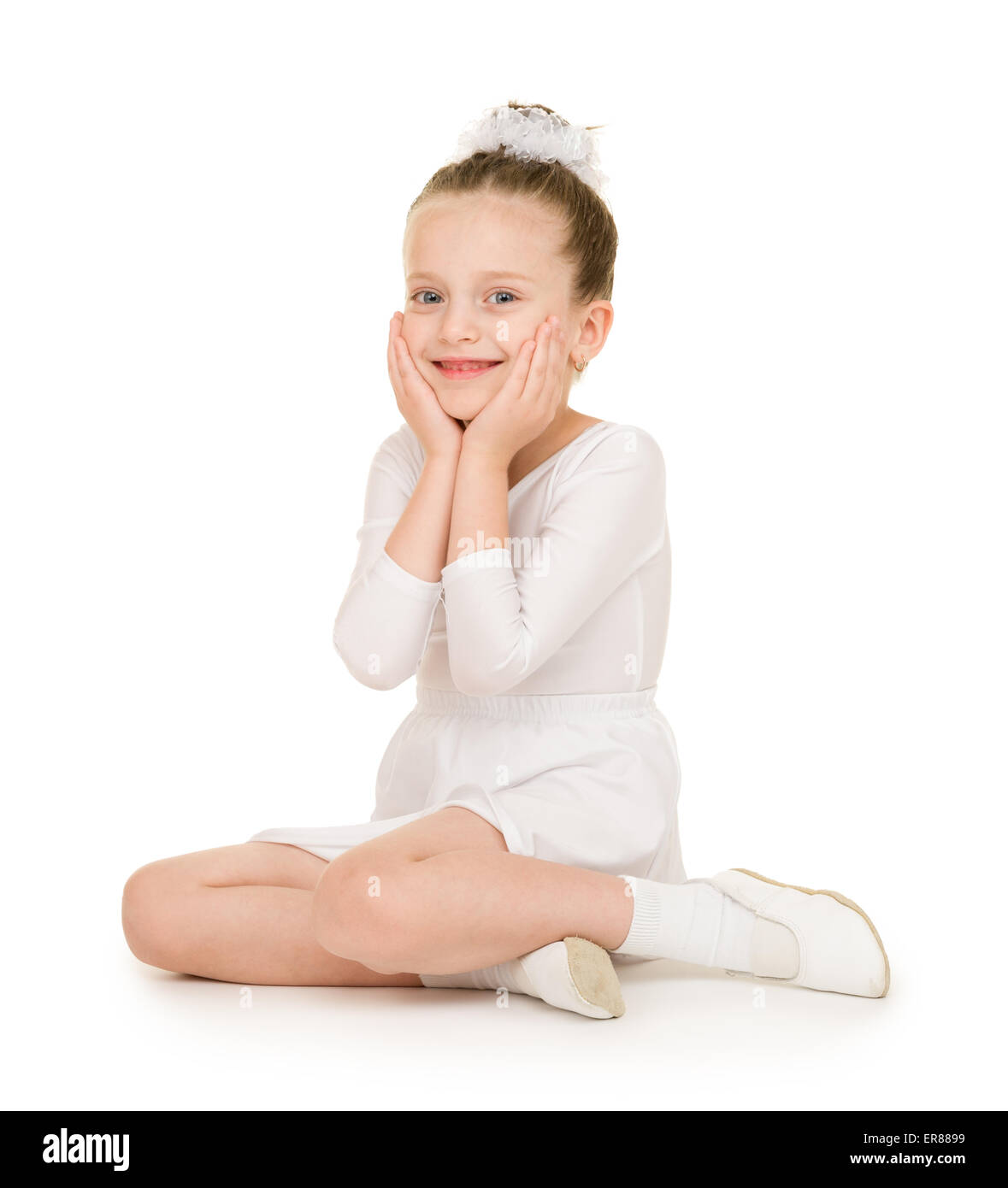 little girl dancing in a white ball gown Stock Photo Alamy