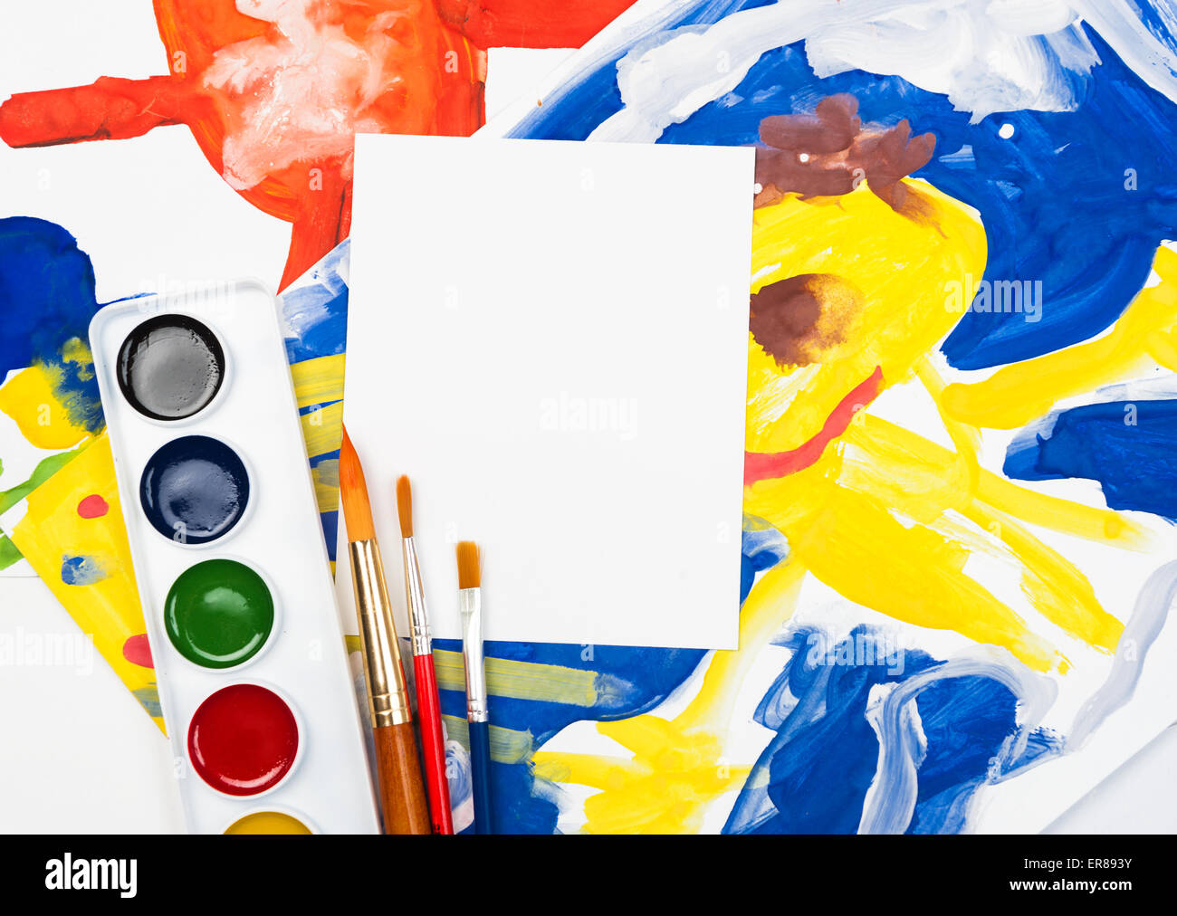 child watercolor illustration with blank sheet Stock Photo - Alamy