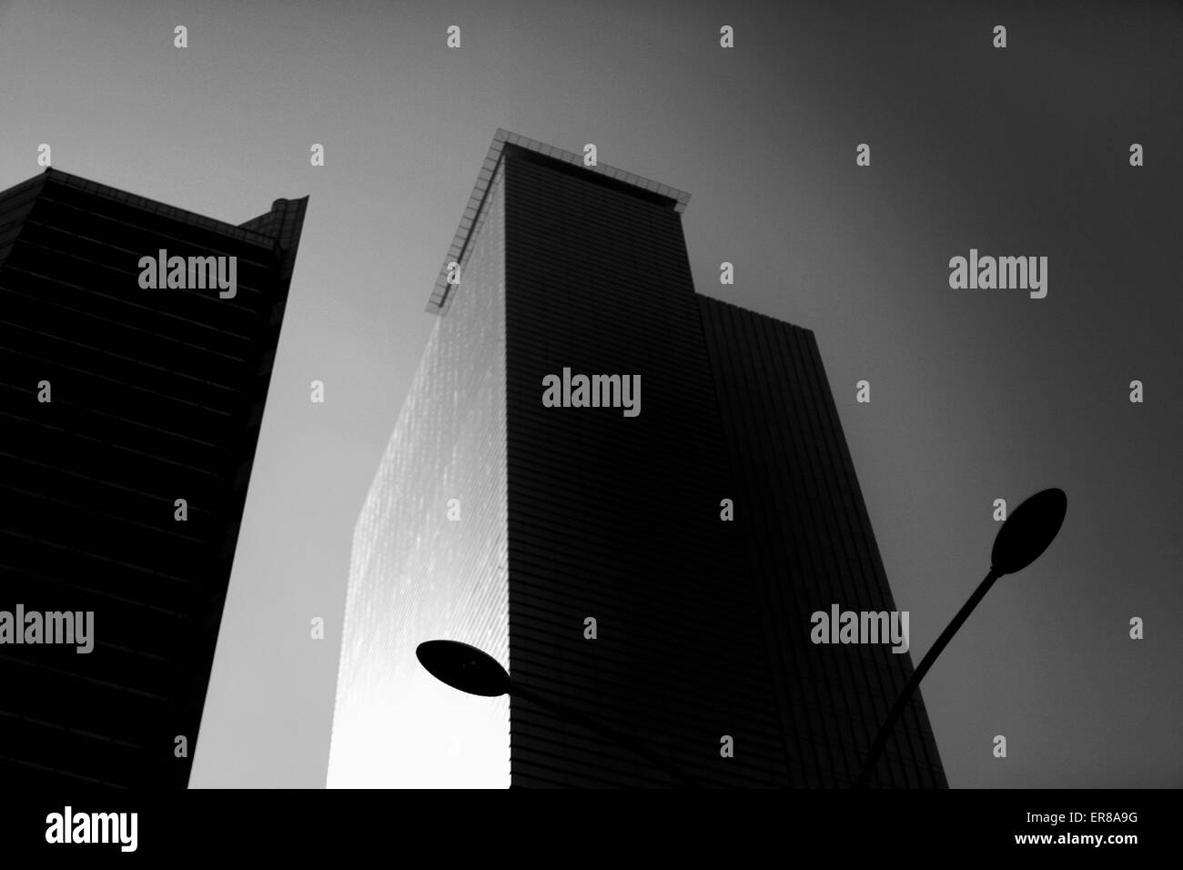Low angle view of office building against sky, Seoul, South Korea Stock Photo