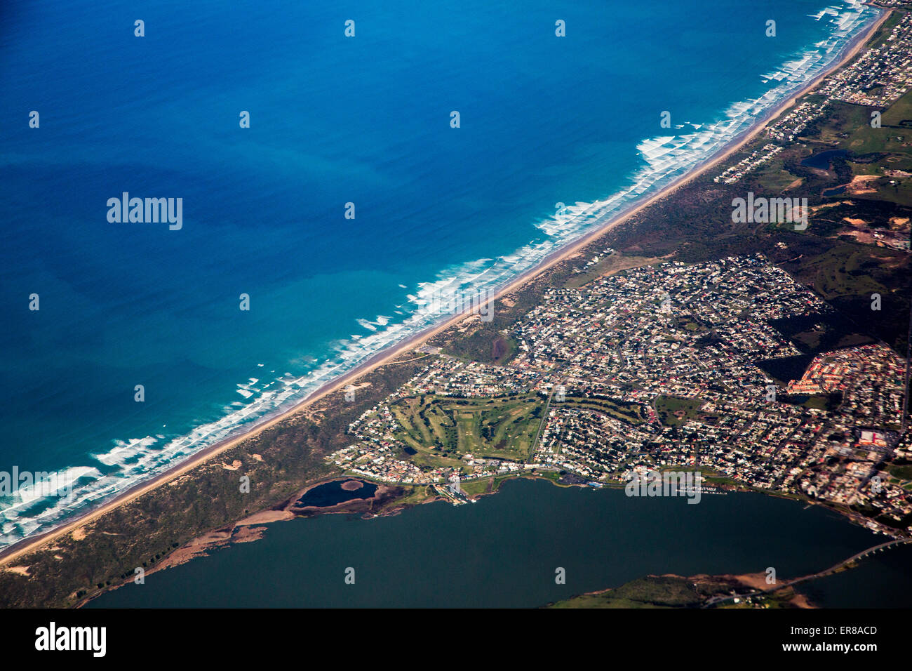 Aerial view of residential district and sea Stock Photo