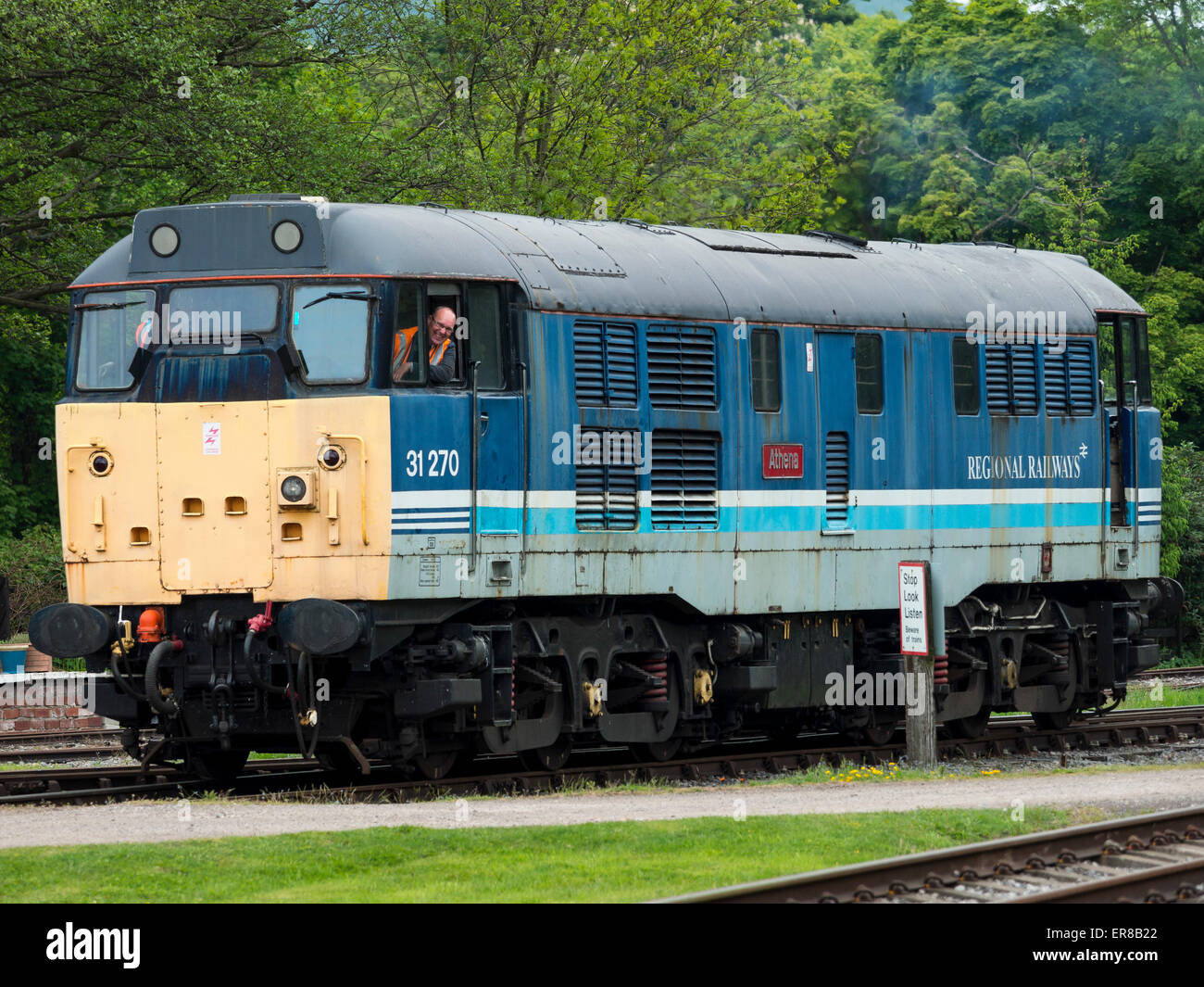Rowsley,near Matlock,Derbyshire,Britain. May 27th 2015.The vintage diesel locomotive Athena is prepared for service at Peak Rail Stock Photo
