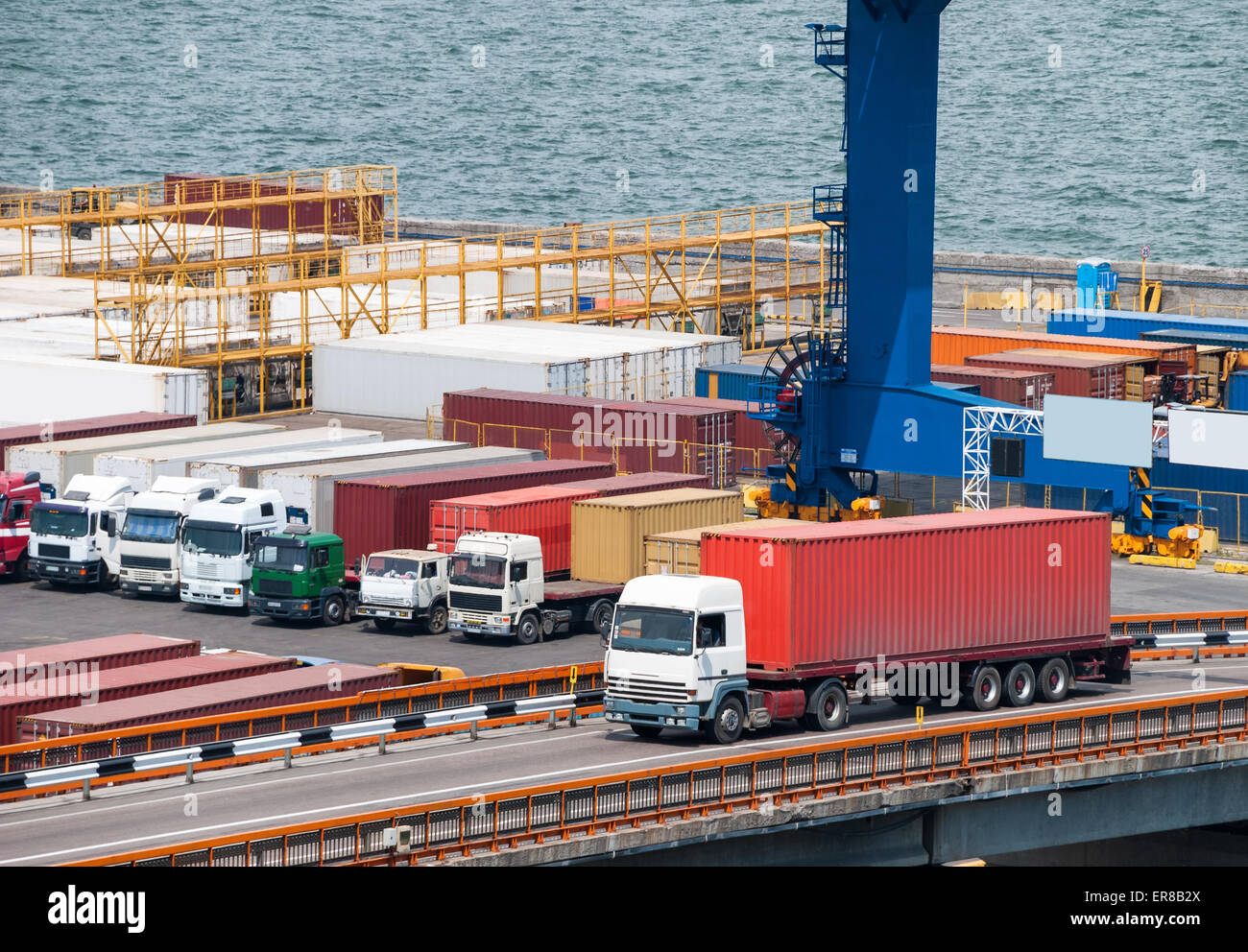 truck transport container in port Stock Photo