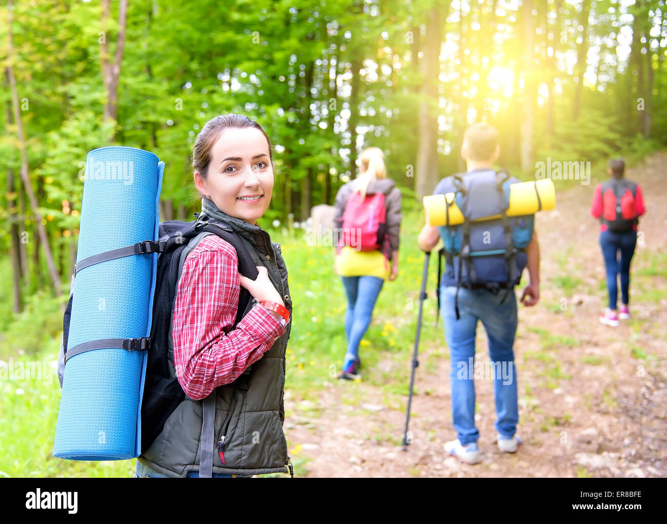 Hikers in forest Stock Photo Alamy Hikers in forest Stock Photo Alamy