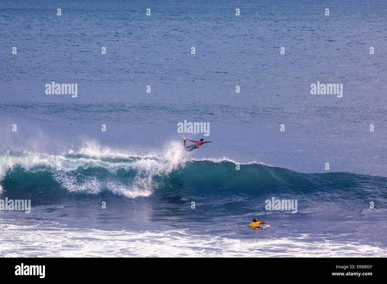 Surfer's wipeout, Bali, Indonesia. Stock Photo