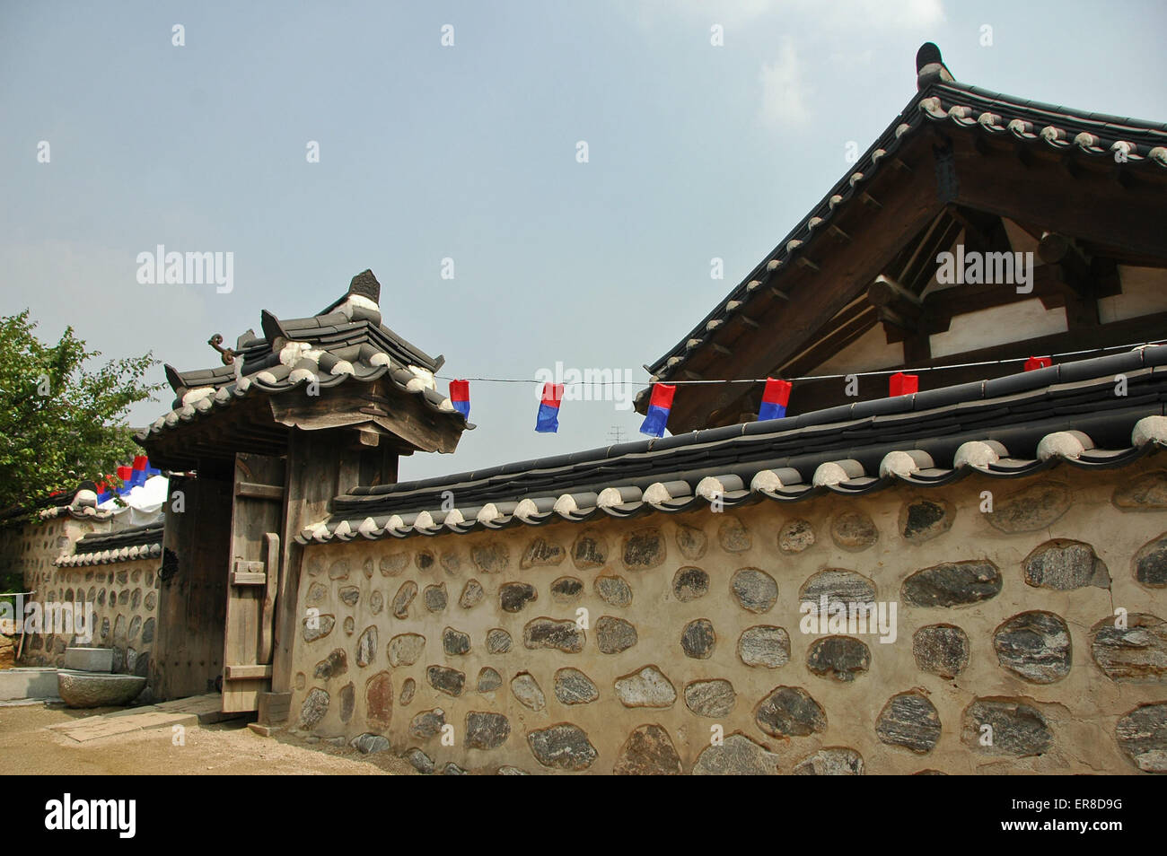 Ancient Stone wall of Korean palace Stock Photo