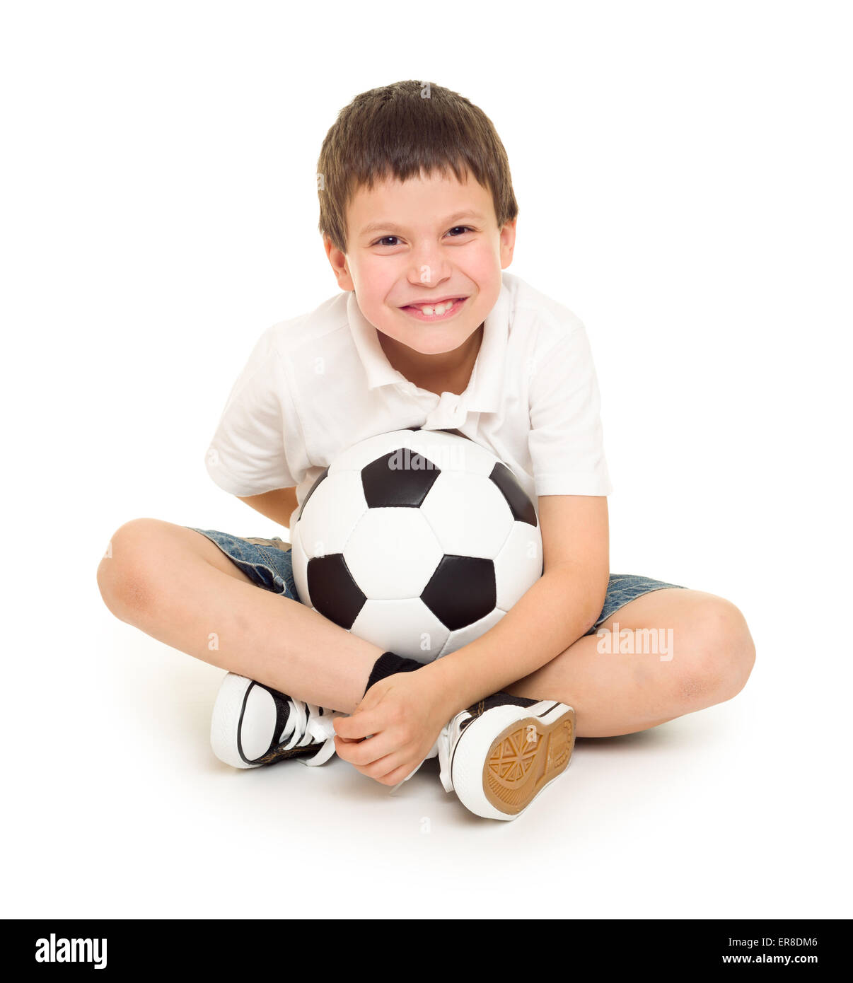 soccer boy with ball studio isolated Stock Photo Alamy