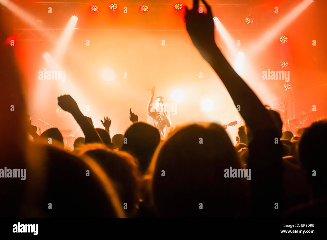 Male singer performing in front of audience Stock Photo