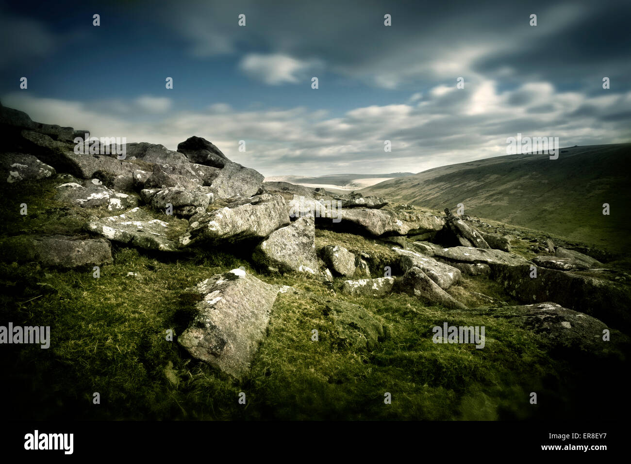 Wild Landscape, rugged rocks on Dartmoor,UK. Stock Photo