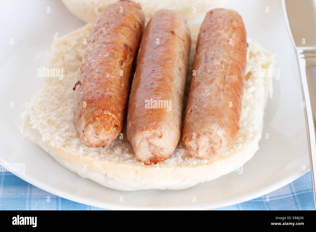 Sausage sandwich or sausage bap a favourite British snack Stock Photo