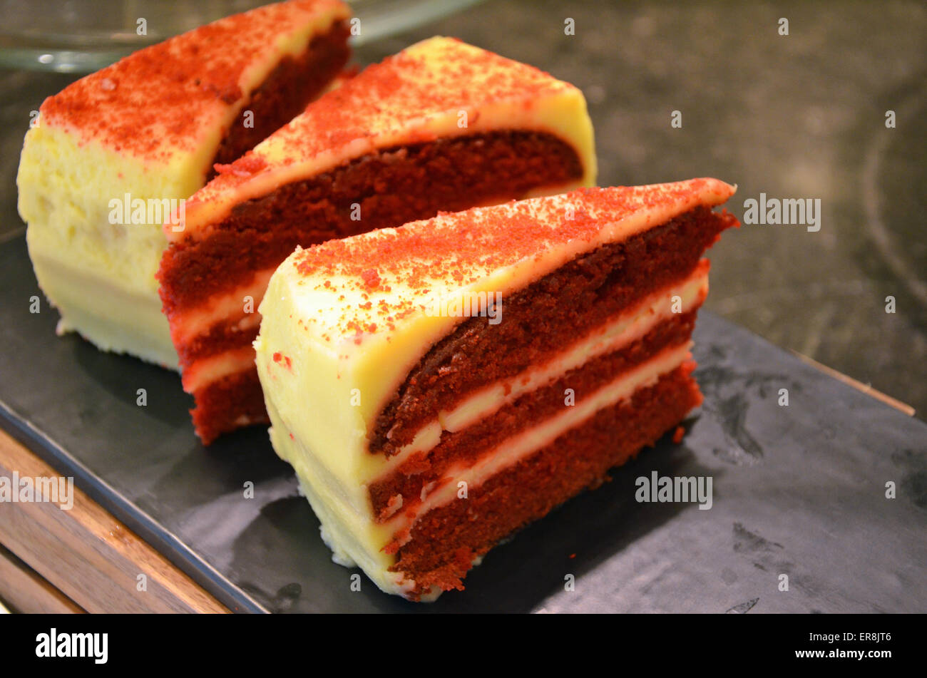 red velvet cake slices Stock Photo