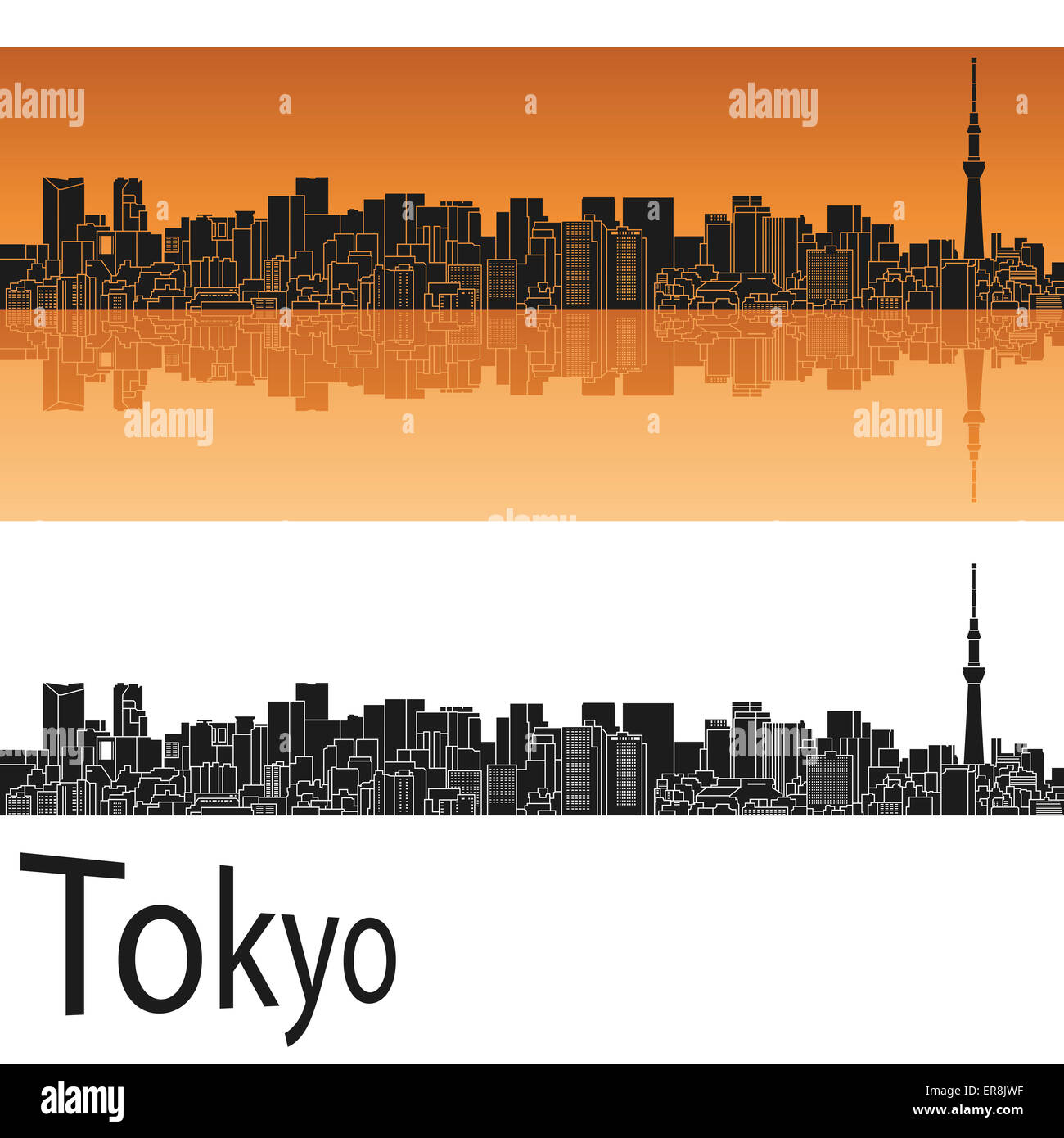 Tokyo V2  skyline in orange background in editable vector file Stock Photo