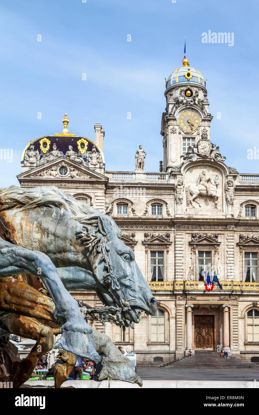Horse statue before the Lyon City Hall, France Stock Photo