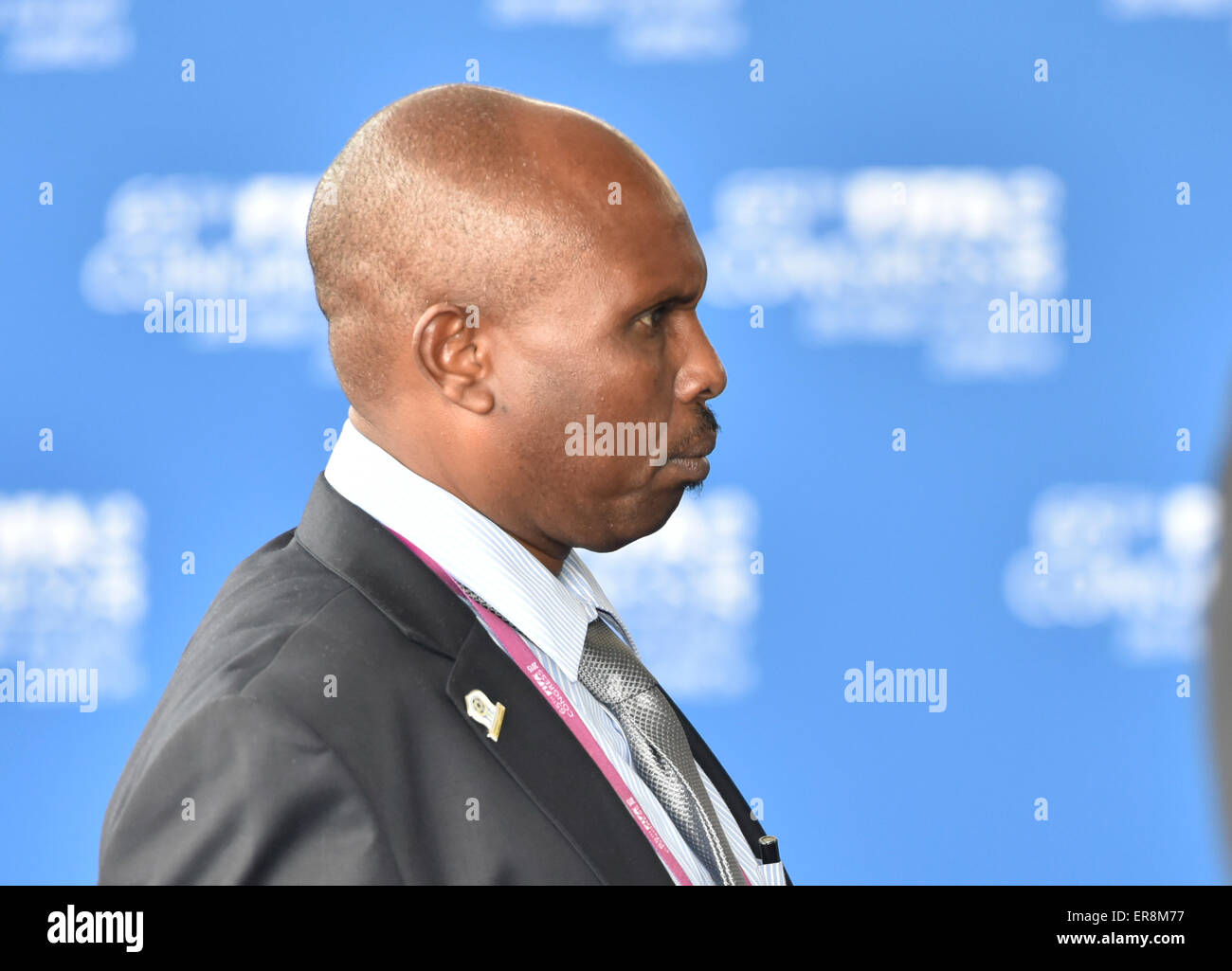 Zurich, Switzerland. 29th May, 2015. FIFA delegate Wallace Karia (Tanzania) arrives at Zurich Hallenstadion for the 2015 FIFA congress. Credit:  thamerpic/Alamy Live News Stock Photo