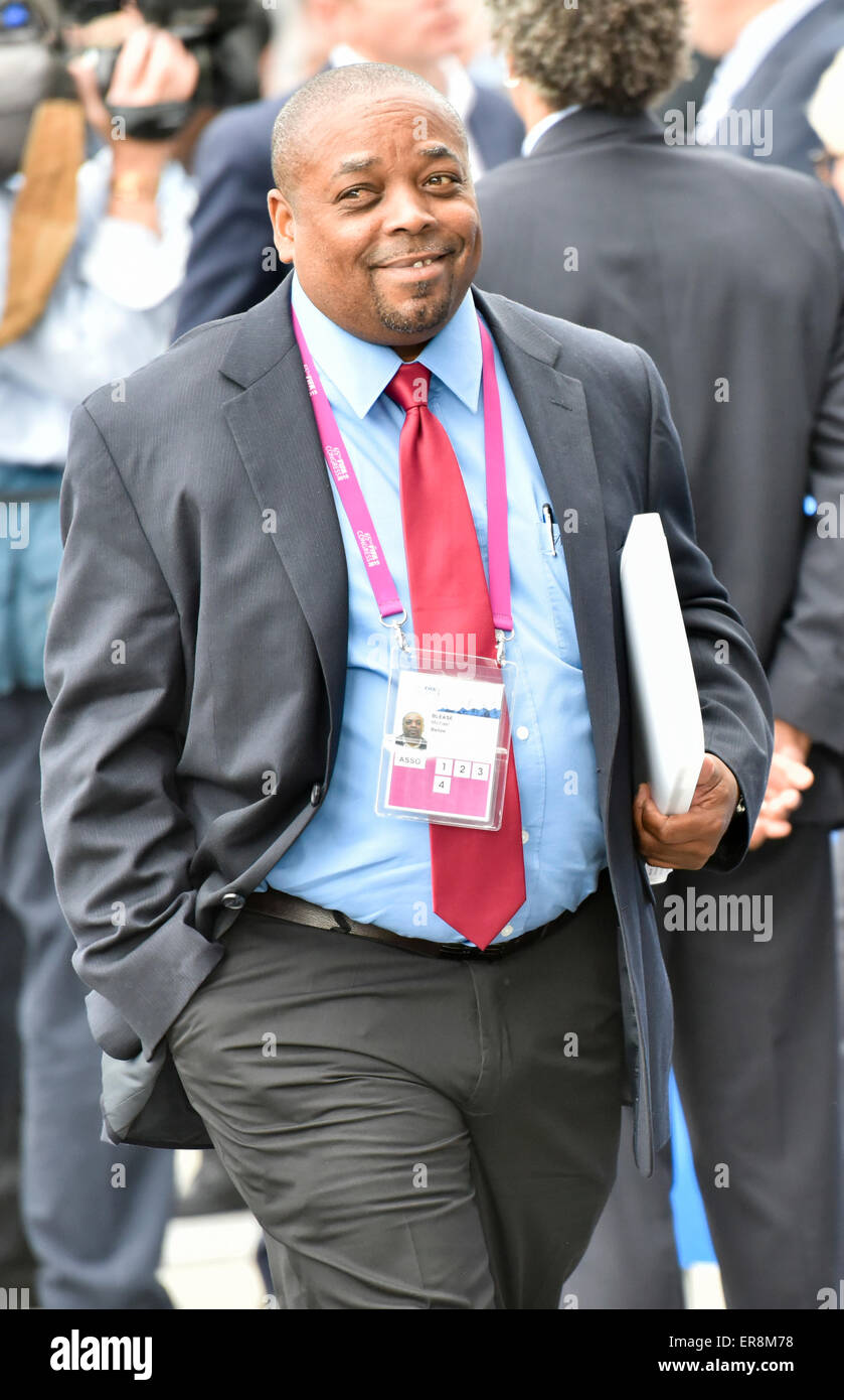 Zurich, Switzerland. 29th May, 2015. FIFA delegate Michael BLEASE (Belize) arrives at Zurich Hallenstadion for the 2015 FIFA congress. Credit:  thamerpic/Alamy Live News Stock Photo