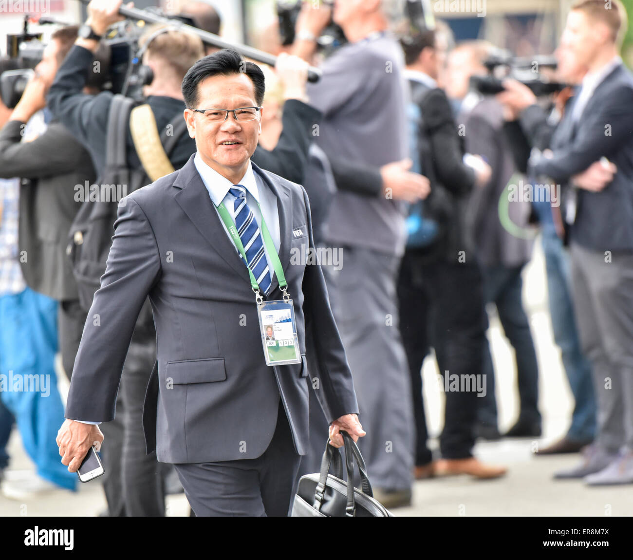 Zurich, Switzerland. 29th May, 2015. Kia Tong Lim, vice president of the Football Association of Singapore (FAS) arrives at Zurich Hallenstadion for the 2015 FIFA congress. Credit:  thamerpic/Alamy Live News Stock Photo