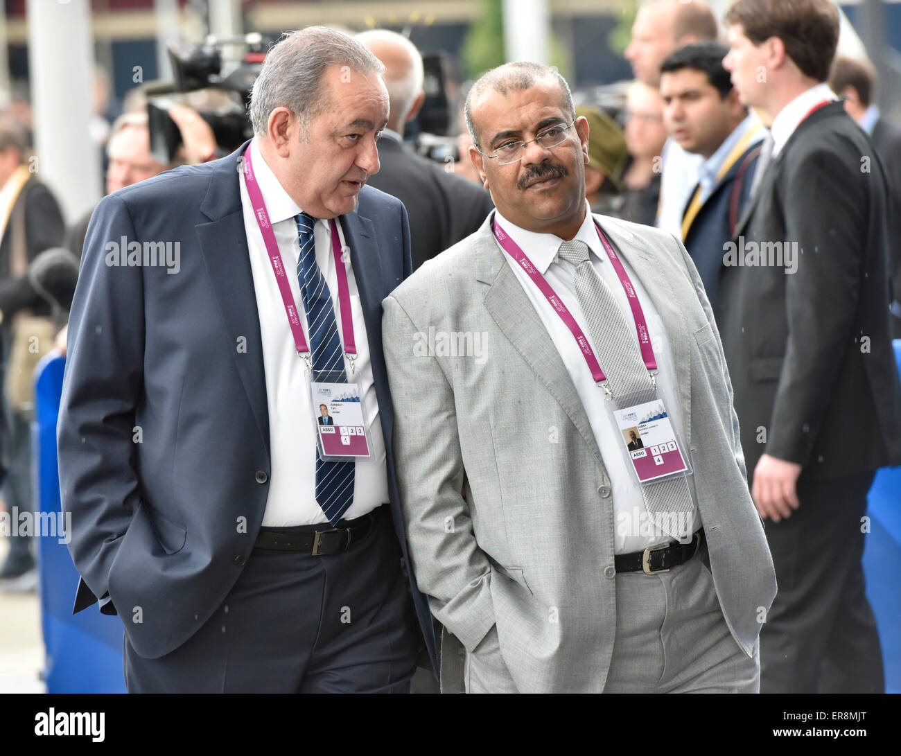 Zurich, Switzerland. 29th May, 2015. FIFA delegates Fadi ZURIEKAT (left) and Salaheddin SABRA from Jordan arrive at Zurich Hallenstadion for the 2015 FIFA congress. Credit:  thamerpic/Alamy Live News Stock Photo