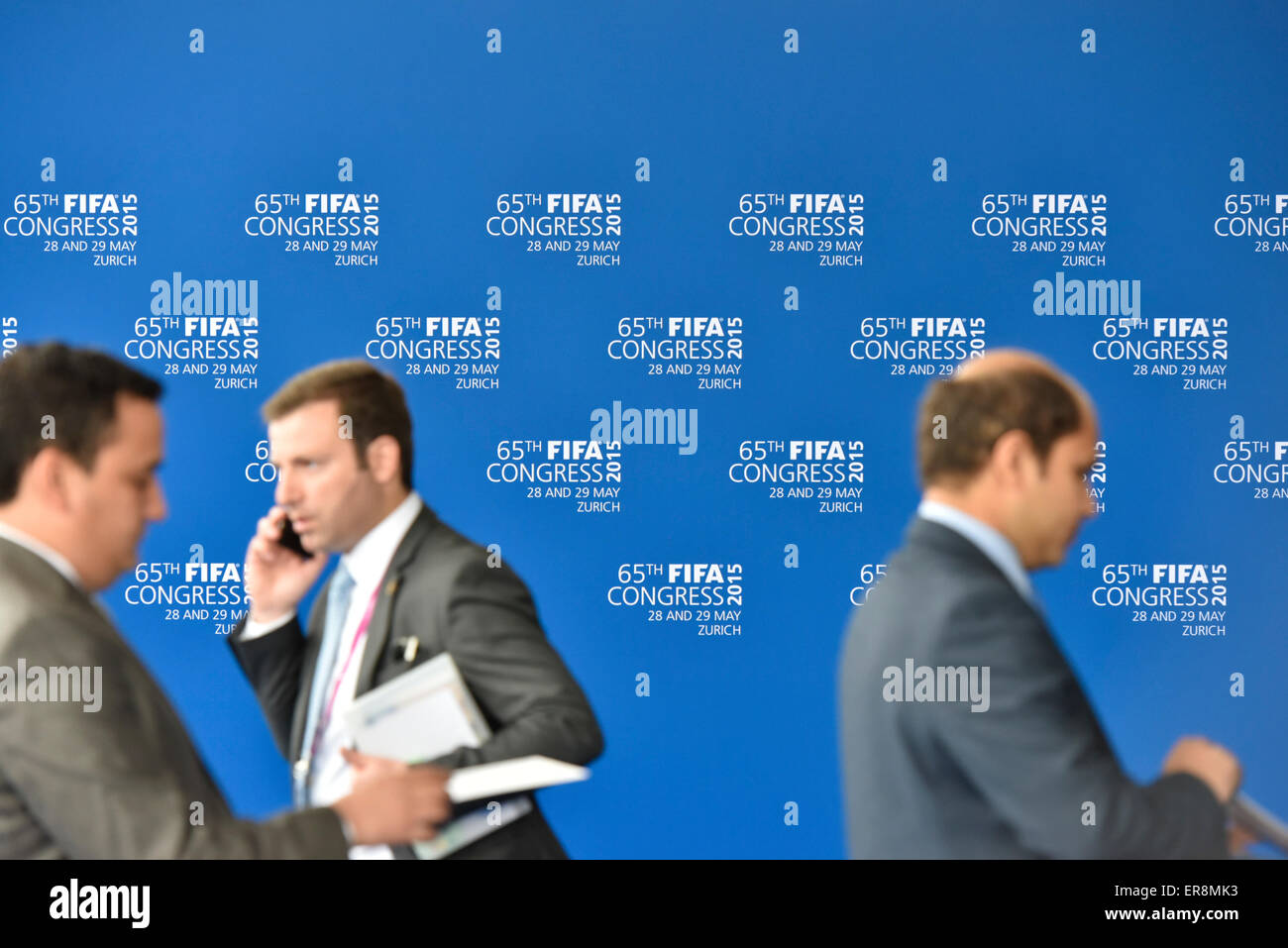 Zurich, Switzerland. 29th May, 2015. Busy FIFA delegates at the entrance of Zurich's Hallenstadion where the 2015 FIFA congress is just about to start. Credit:  thamerpic/Alamy Live News Stock Photo