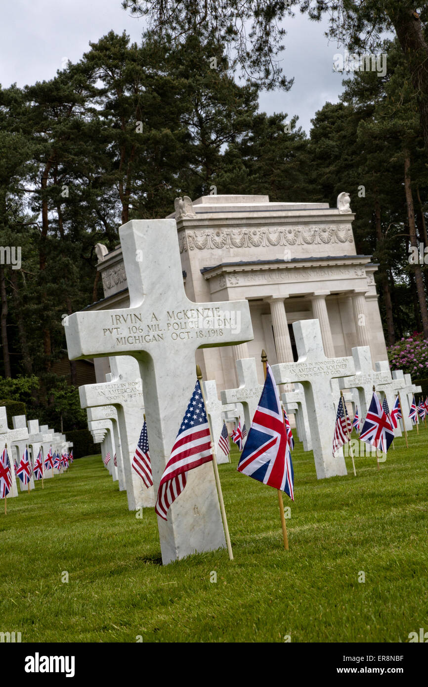 American Battle Monuments remembrance cemetery of Great War American soldiers in the CWGC Brookwood Military Cemetery Stock Photo