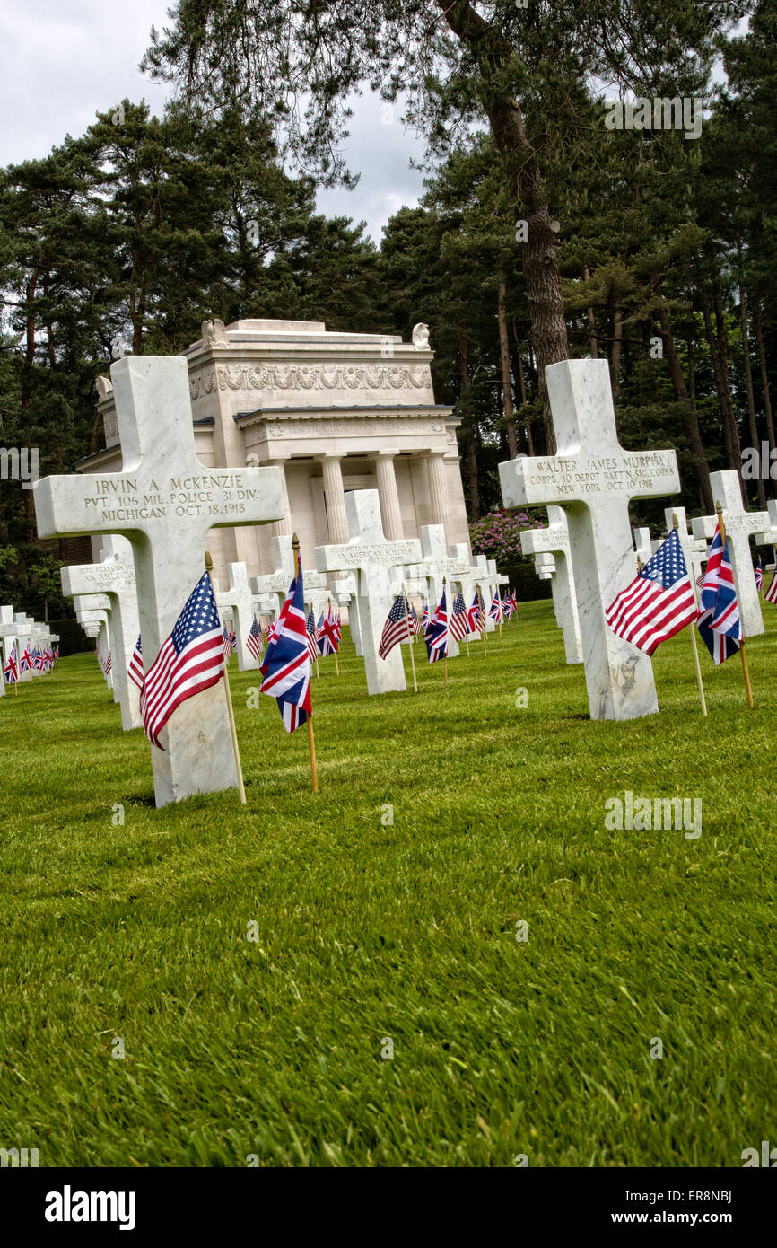 American Battle Monuments remembrance cemetery of Great War American soldiers in the CWGC Brookwood Military Cemetery Stock Photo