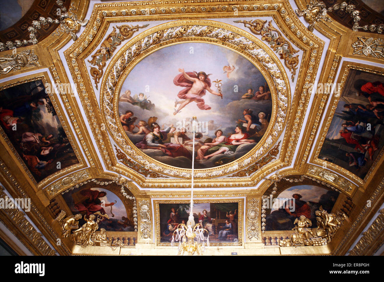 Ceiling of the Queen's nobles room (formerly an antechamber to the bedroom then a cabinet room) Palace  Versailles France Stock Photo