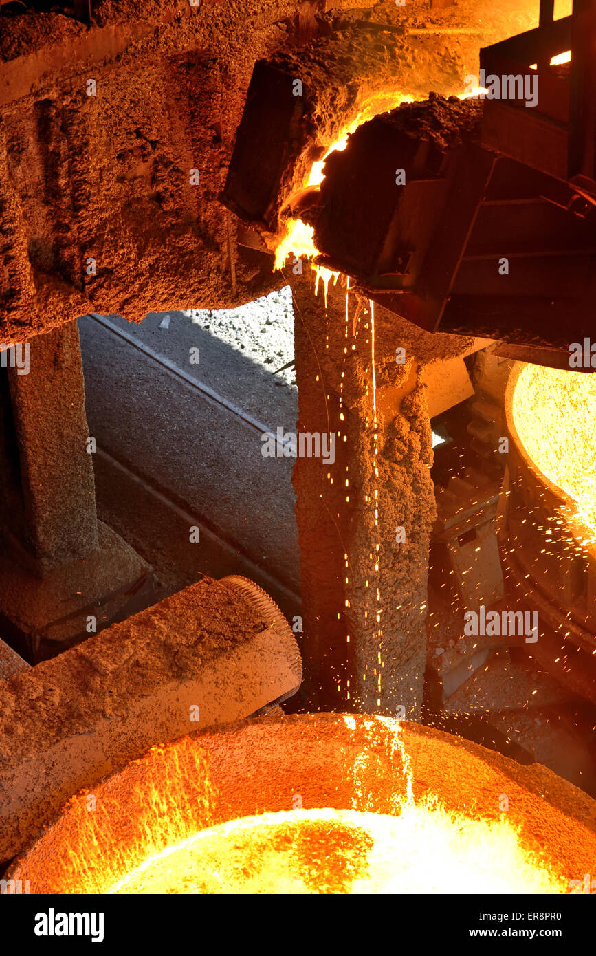 Liquid metal from blast furnace Stock Photo