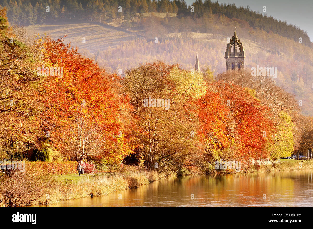 Autumn The River Tweed at Peebles, Scottish Borders Stock Photo