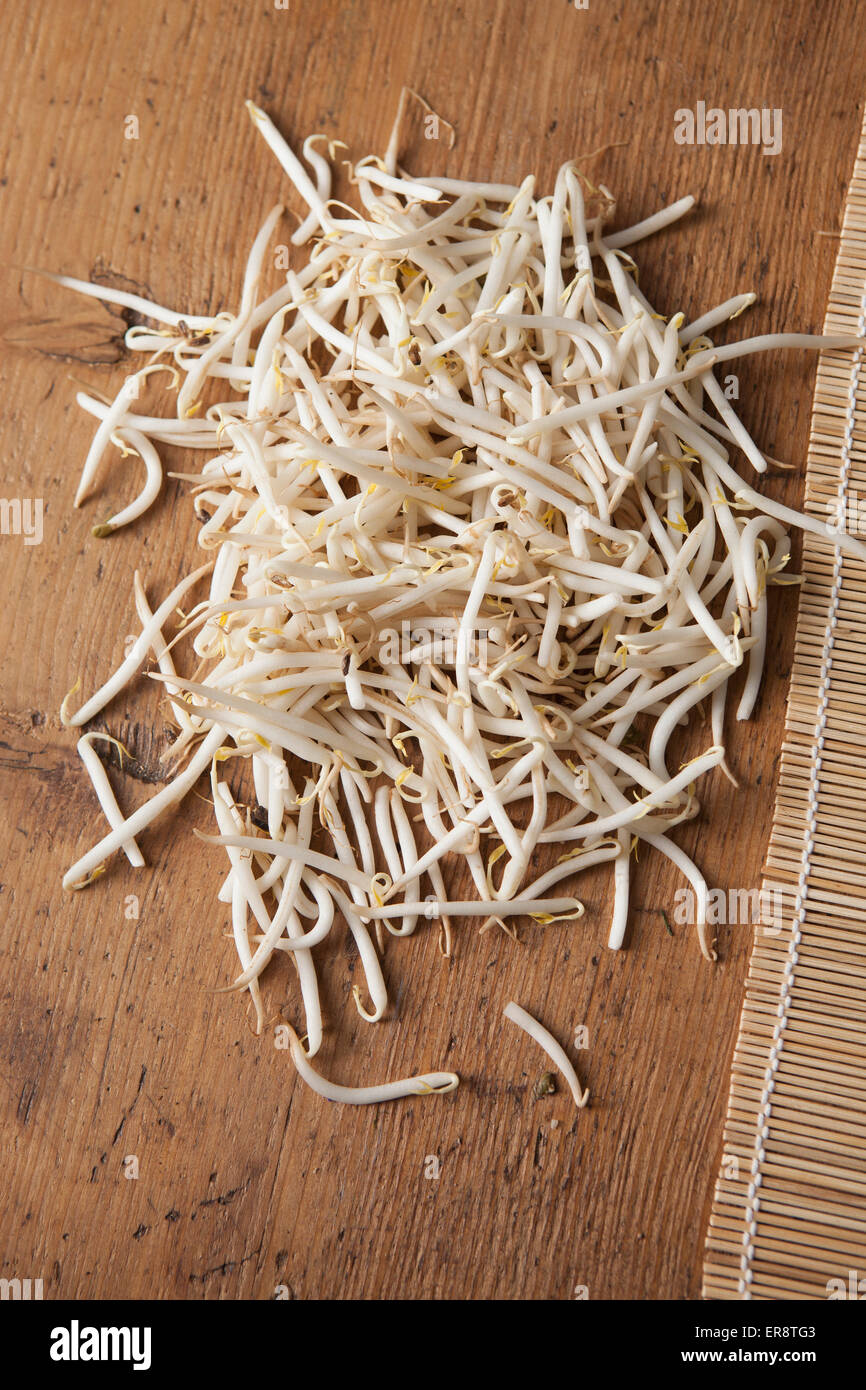 High angle view of mung bean sprouts on table Stock Photo