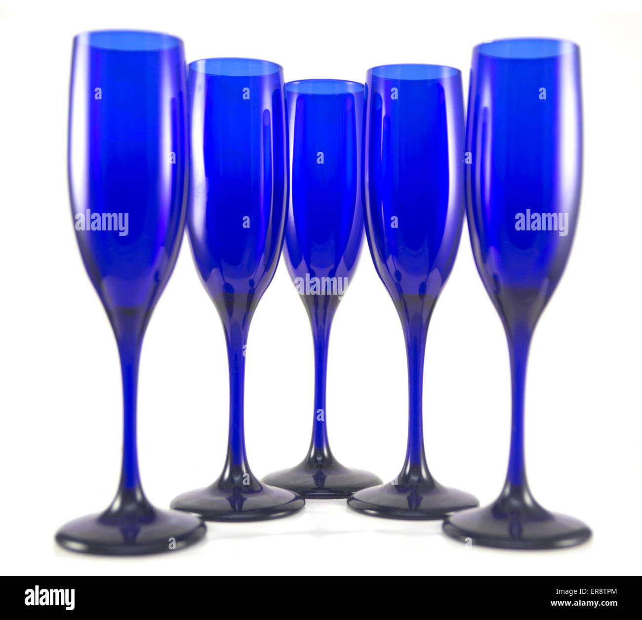 Set of 5 Blue Champagne Flutes on White Stock Photo Alamy