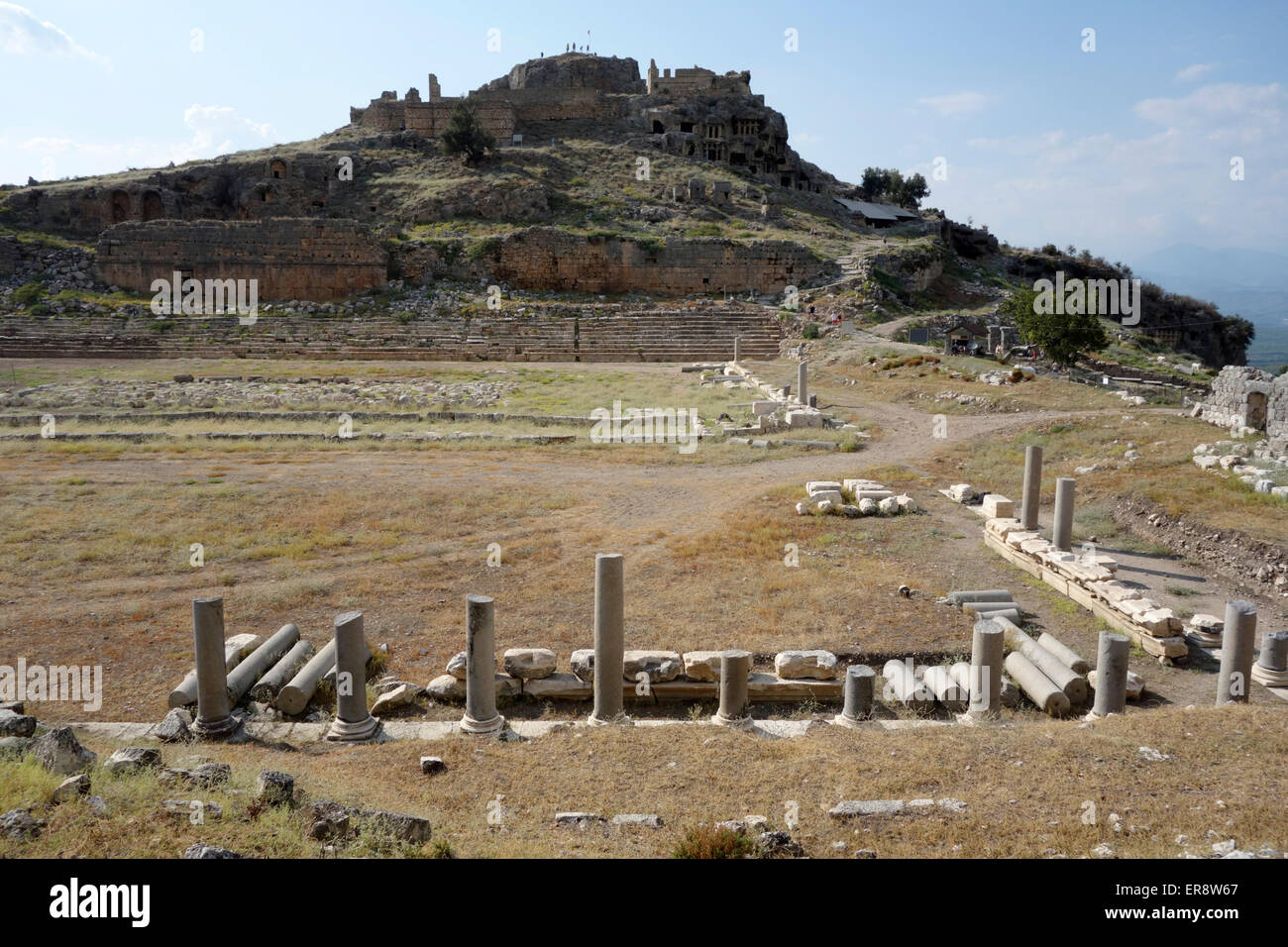 The remains of the Roman stadium and acropolis at the ancient city of Tlos, Turkey Stock Photo