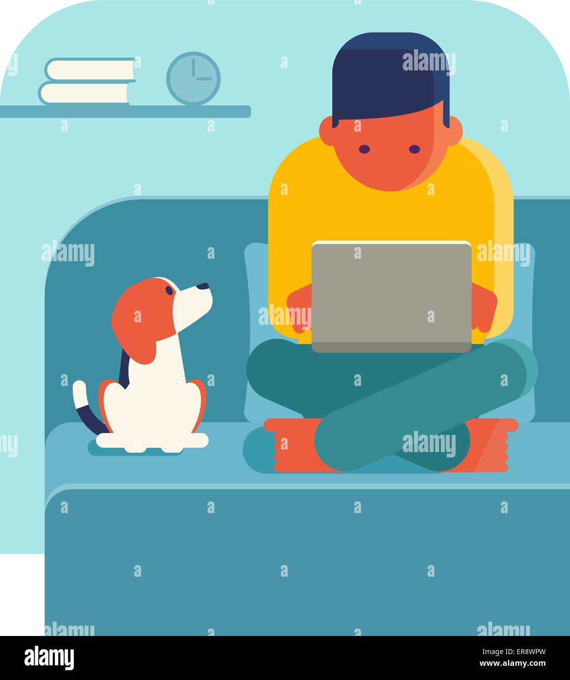 Young Man Working On Laptop At Home Stock Vector Image Art Alamy