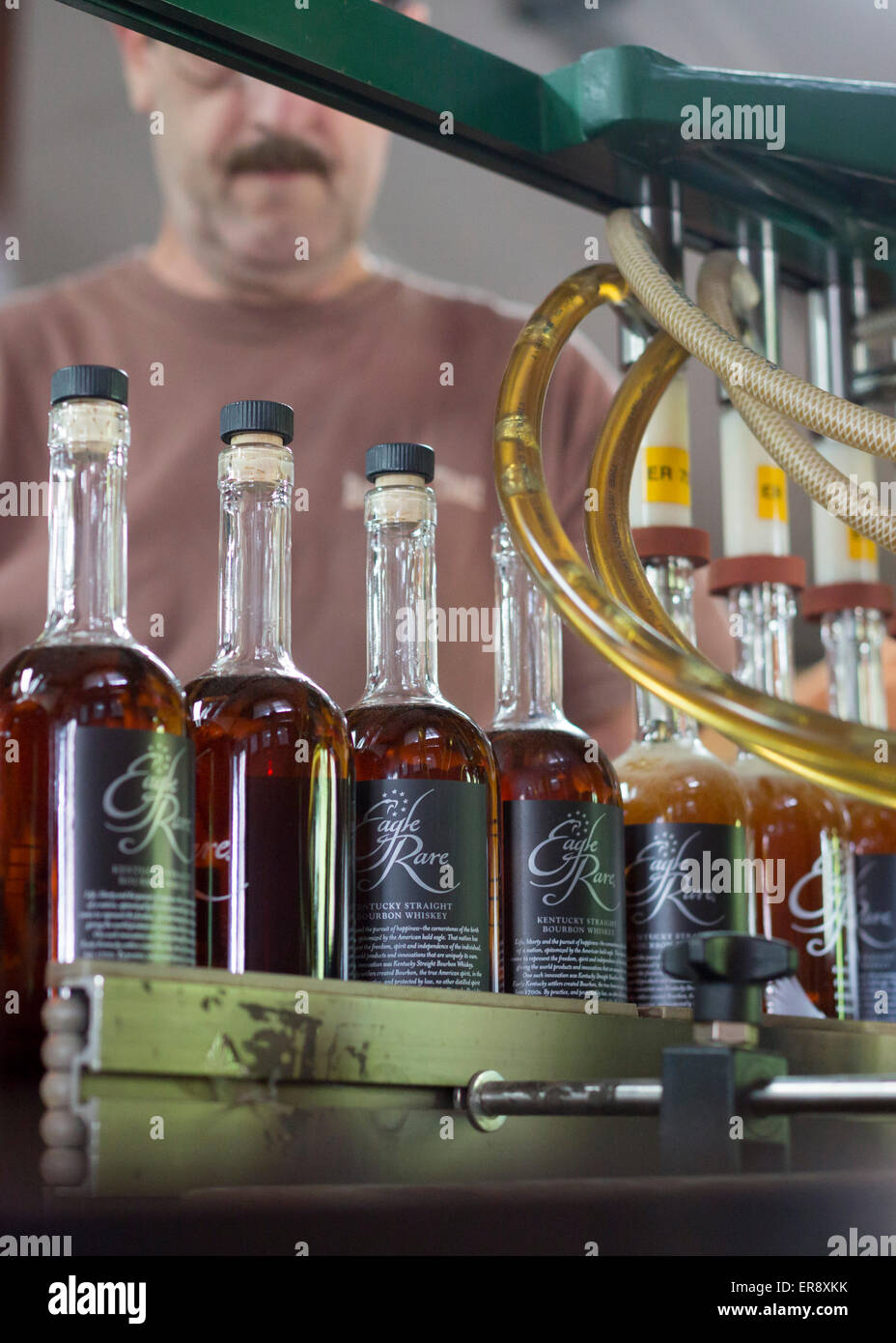 Frankfort, Kentucky - Workers bottle bourbon at the Buffalo Trace Distillery. Stock Photo