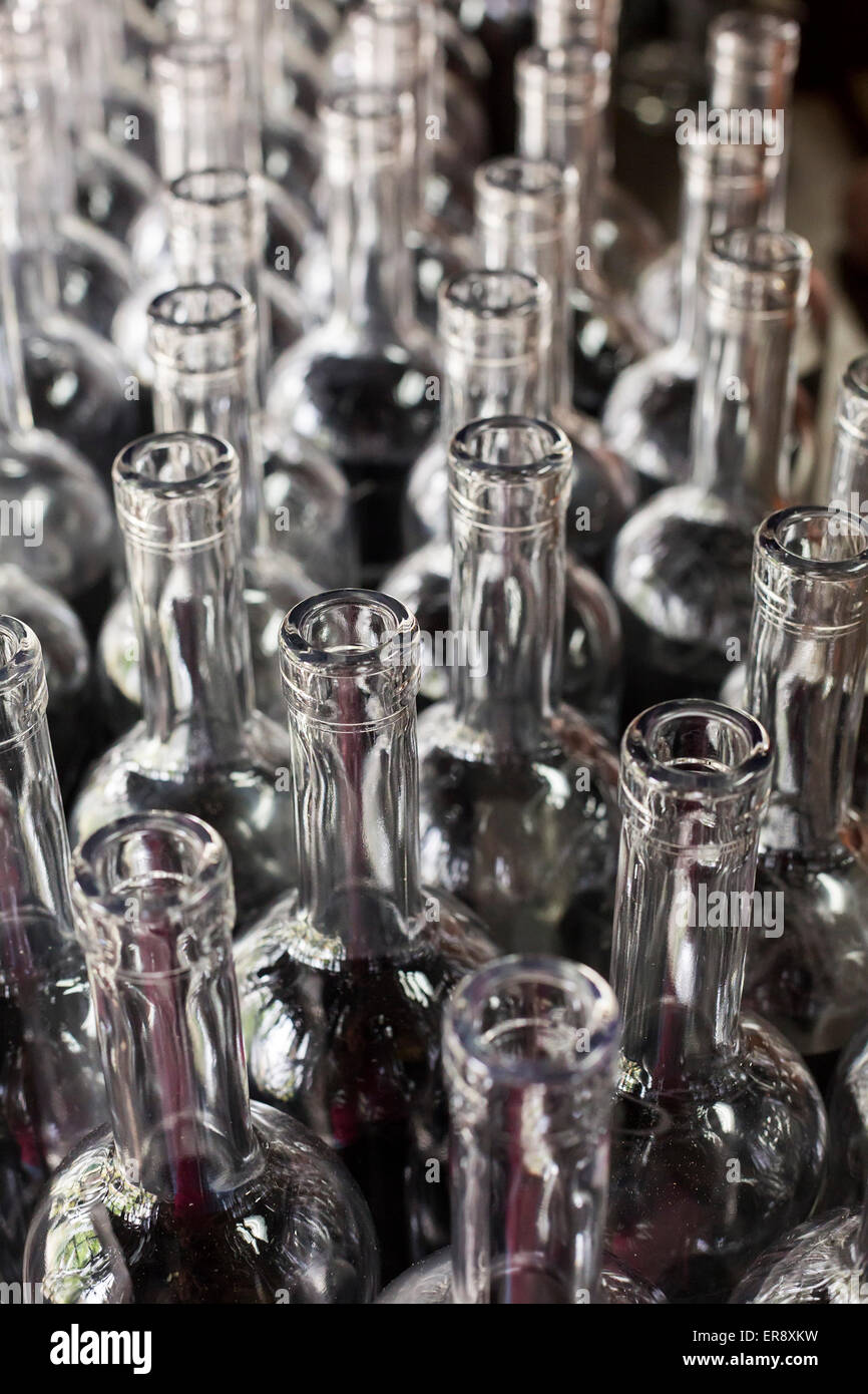 Frankfort, Kentucky - Bottles ready for bourbon at the Buffalo Trace Distillery. Stock Photo