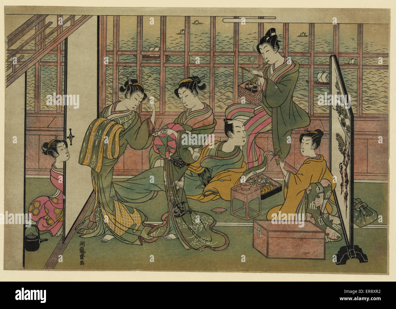 A brothel in Shinagawa: first page of a Shunga set Stock Photo