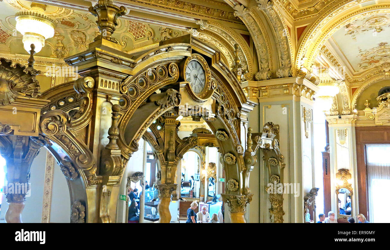 details of interior of New York cafe restaurant Budapest Hungary Stock Photo