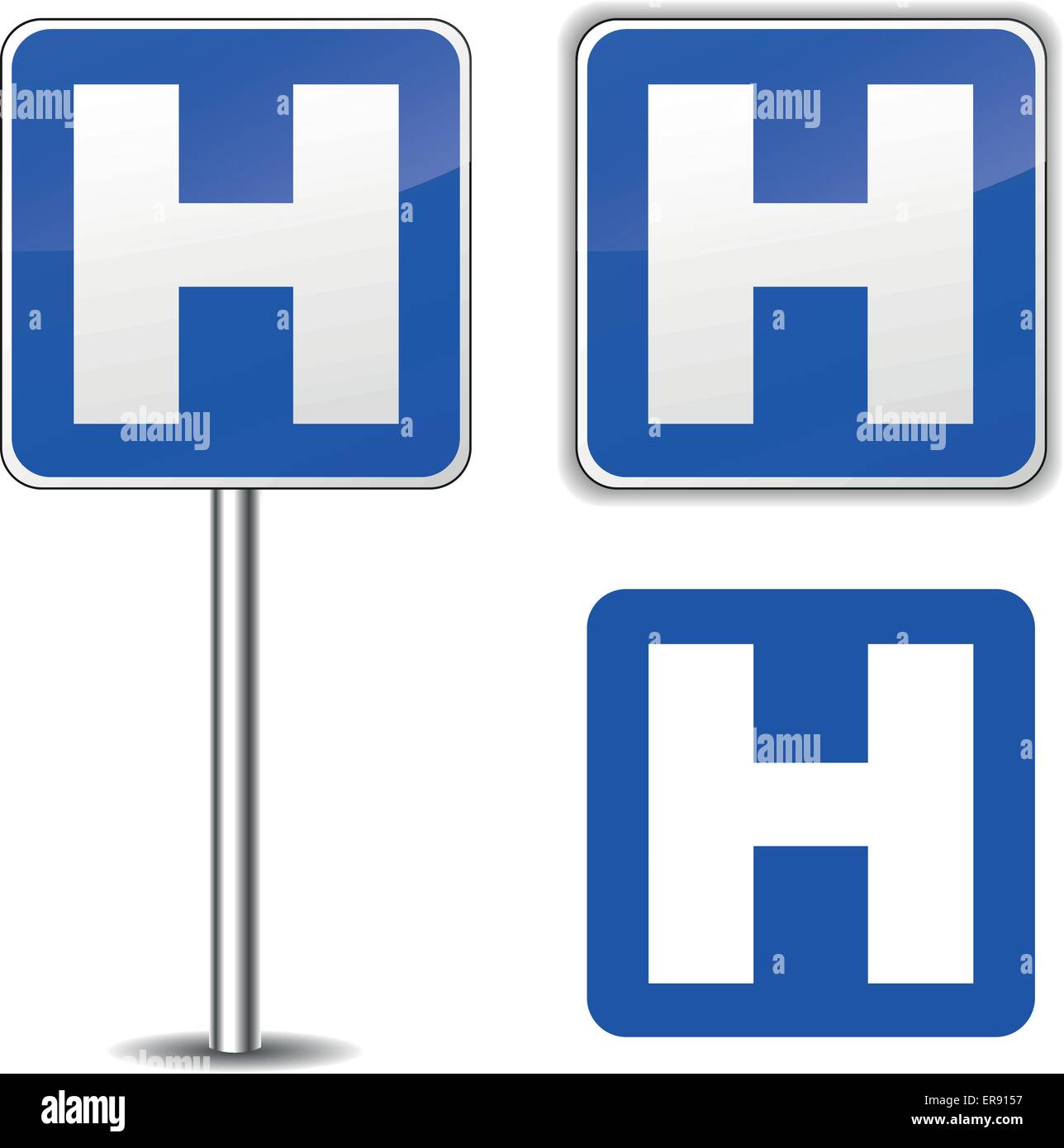 Vector illustration of hospital blue signpost on white background Stock Vector