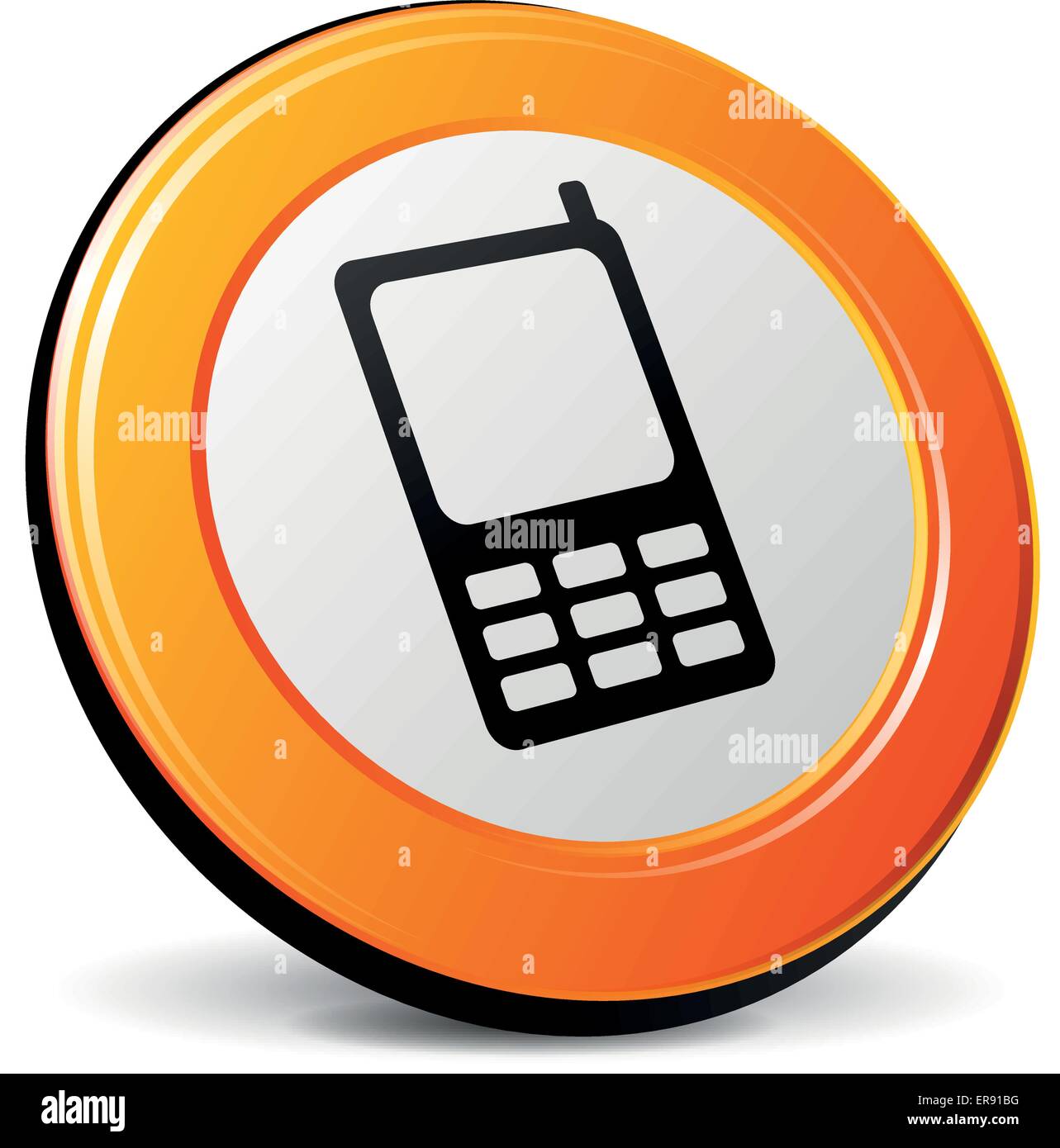Vector illustration of orange 3d mobile phone icon Stock Vector