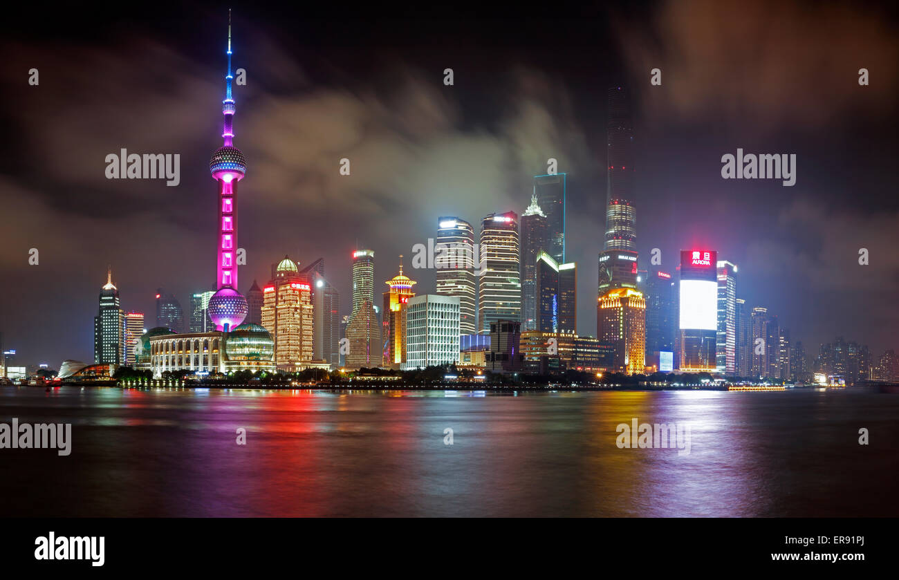 View of the Shanghai Pudong waterfront and skyline at night Stock Photo